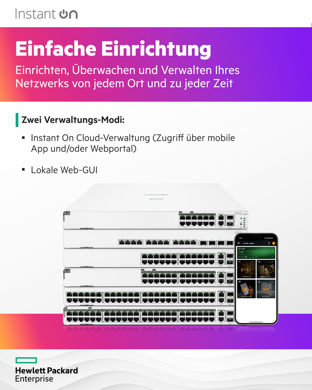 HPE Networking Instant On 1960 24G 2XGT 2SFP+ Switch Commutateur Géré 24 x 10/100/1000 + 2 x10 Gigabit SFP+ + 2 x 100/1000/10GBase T