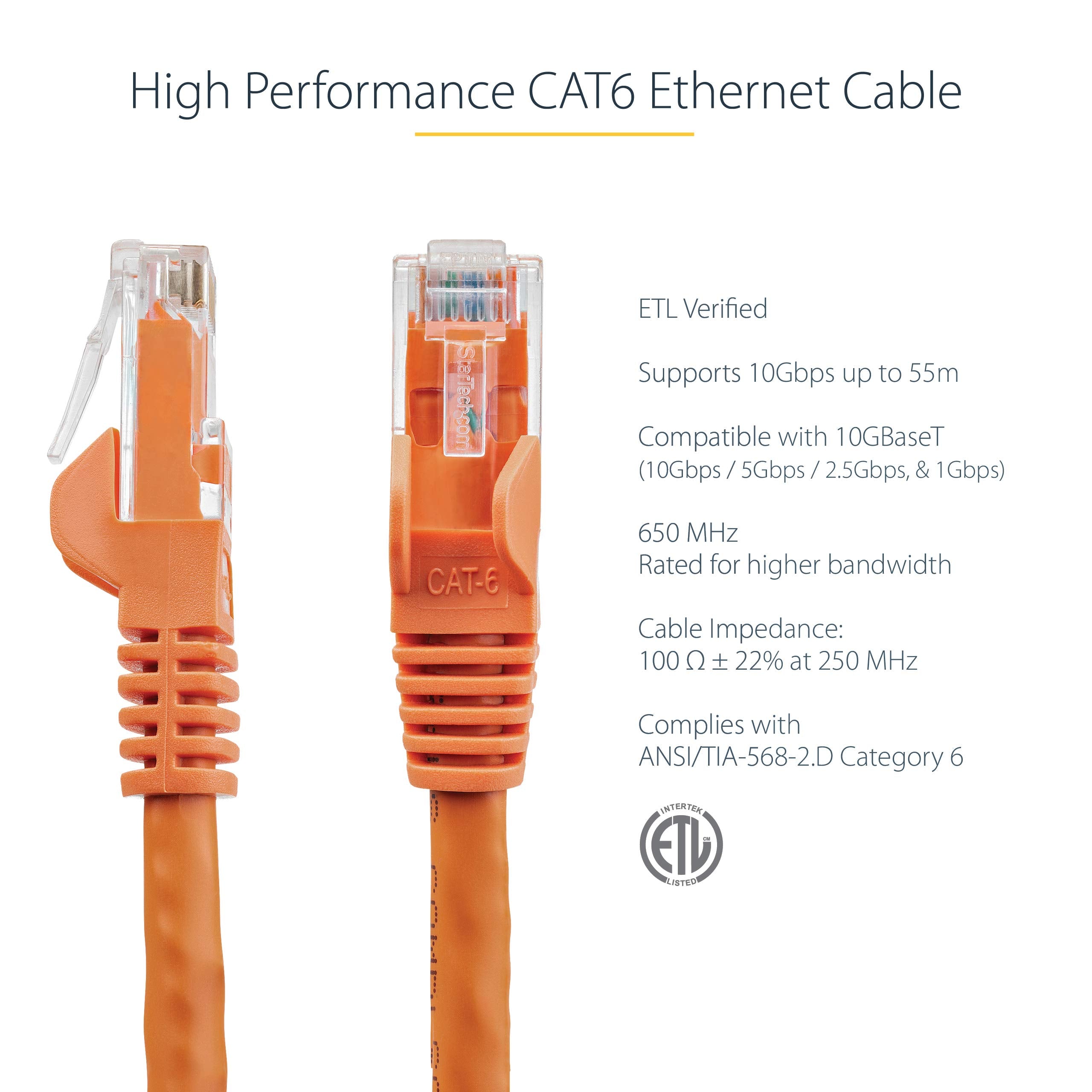 0.5m Orange Snagless Cat6 Patch Cable