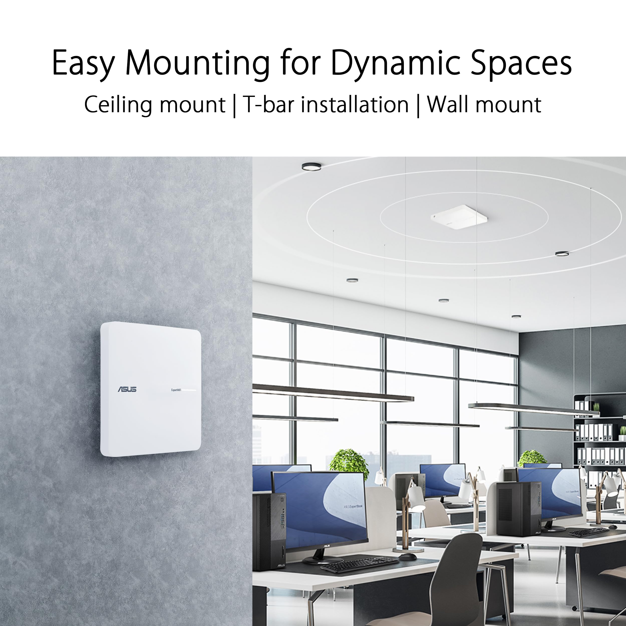 ASUS ExpertWiFi EBA63 AX3000 Point daccès WiFi 6 Bi-bande - PoE supporte jusquà 5 SSID et VLAN réseau auto-défini compatible Aimesh