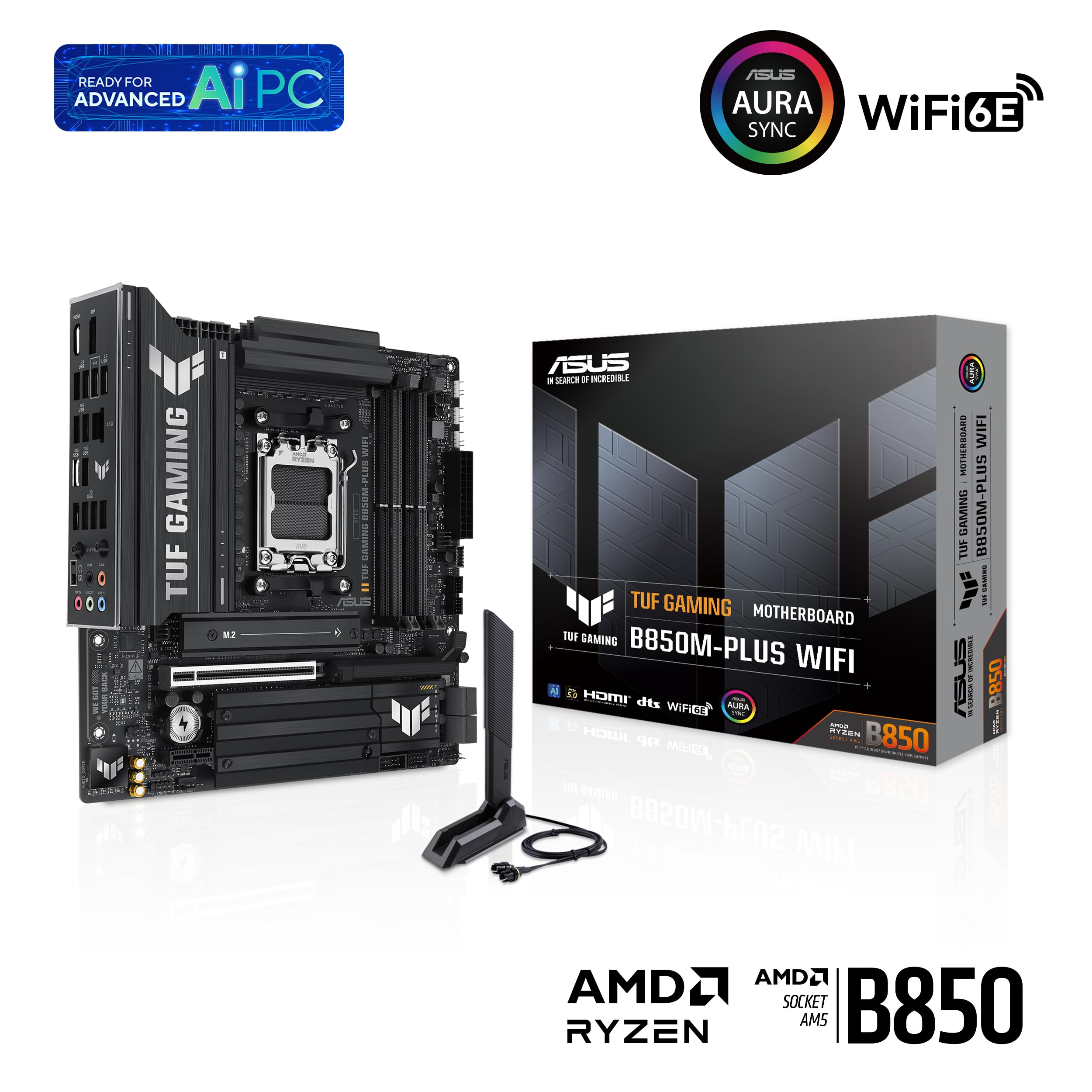 ASUS TUF GAMING B850M-PLUS WIFI AM5 DDR5 micro ATX MB 1xHDMI 1xDP 3xM.2 4xSATA