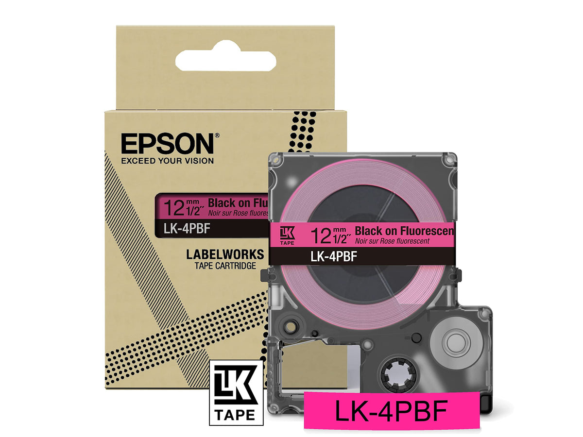 EPSON Colour Tape Fluorescent Pink/Black 12mm 5m LK-4PBF