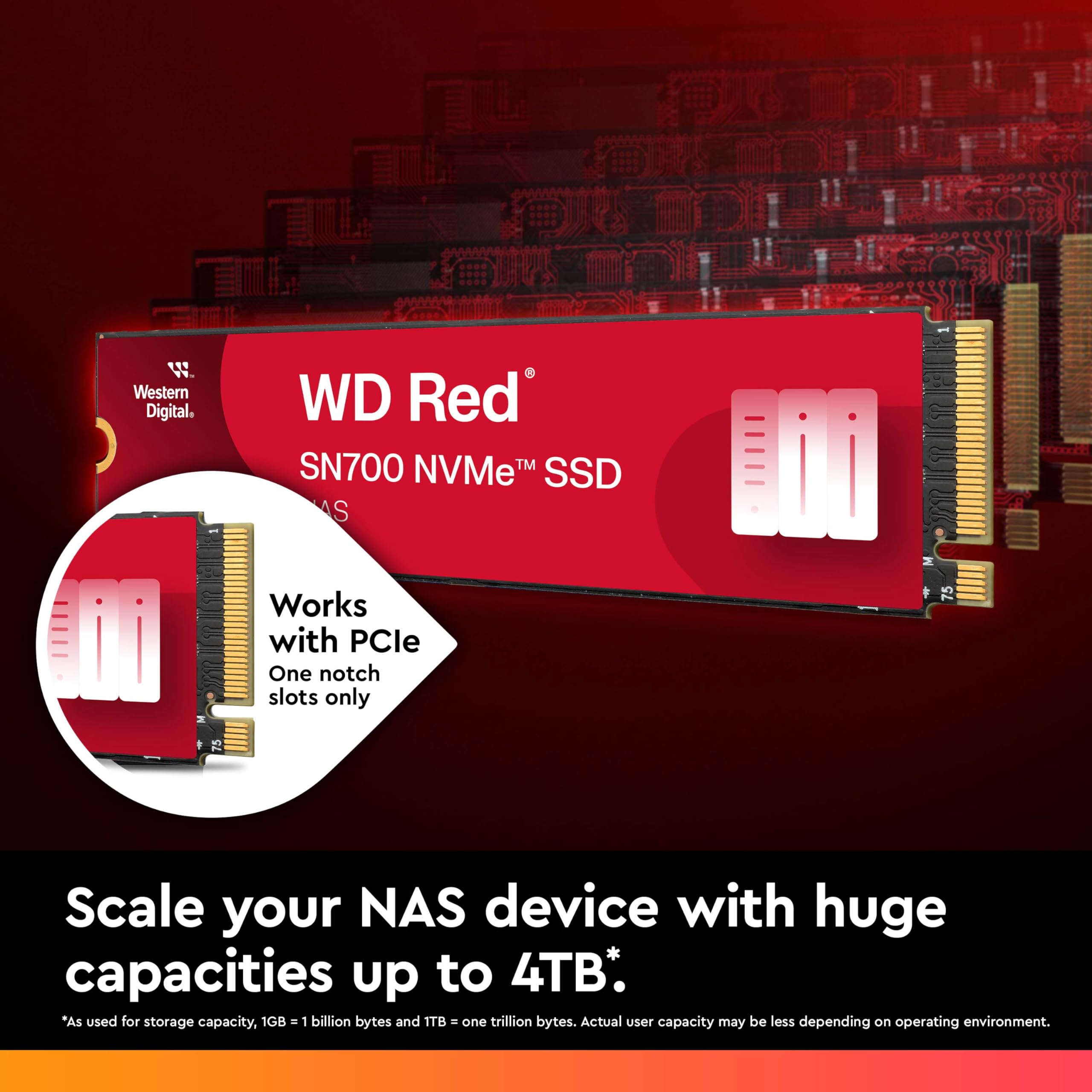 WD Red SSD SN700 NVMe 4To M.2 2280 PCIe Gen3 8Gb/s internal drive for NAS devices POWERED BY SANDISK