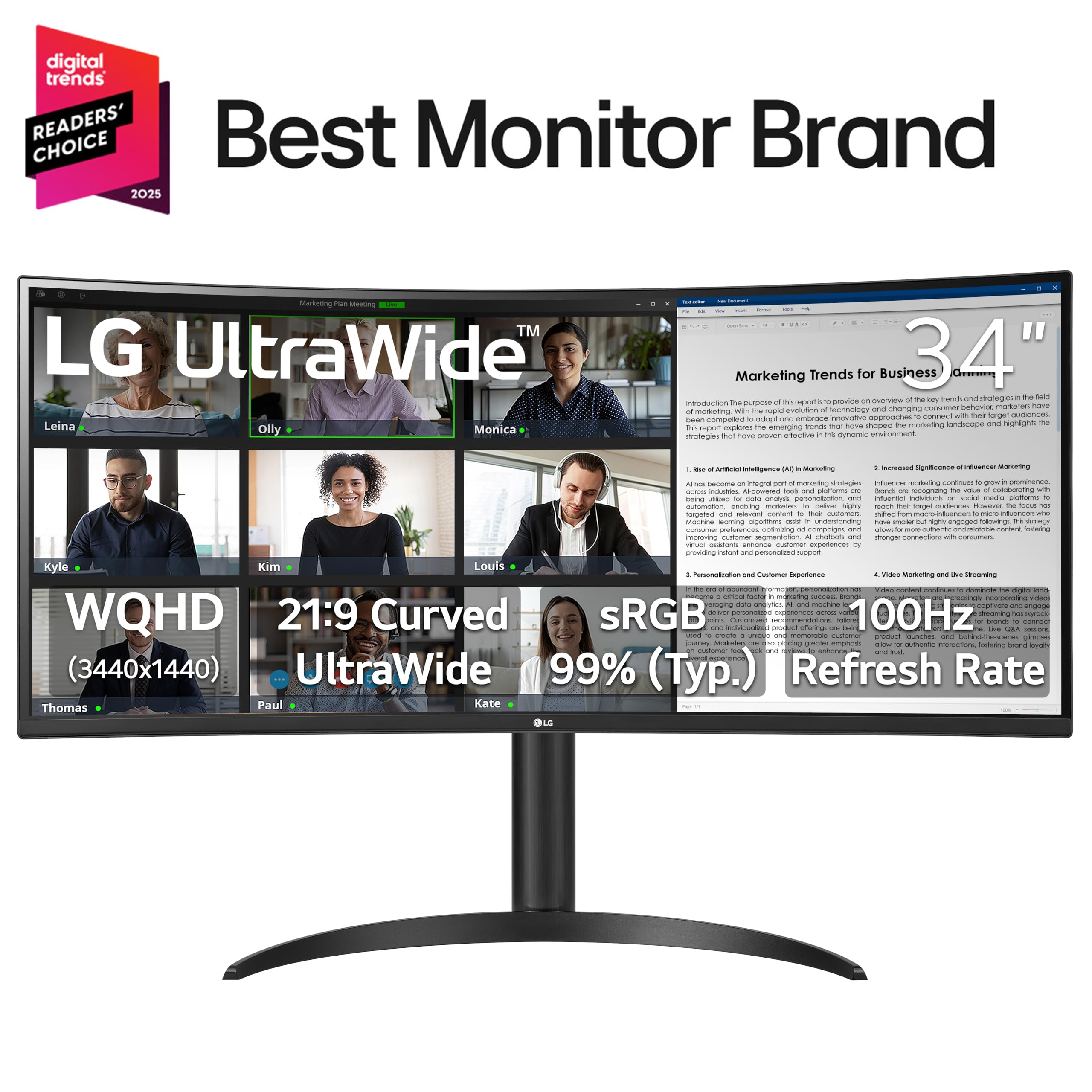 "LG 34WR55QK-B écran plat de PC 86,4 cm (34"") 3440 x 1440 pixels Wide Quad HD Noir"