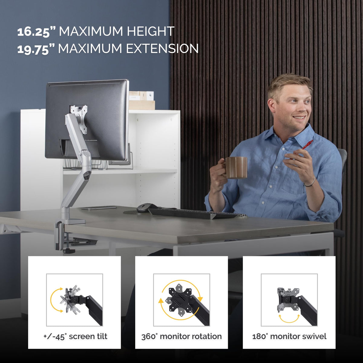 FELLOWES Bras Porte-Ecran Simple Gris Platinum Series