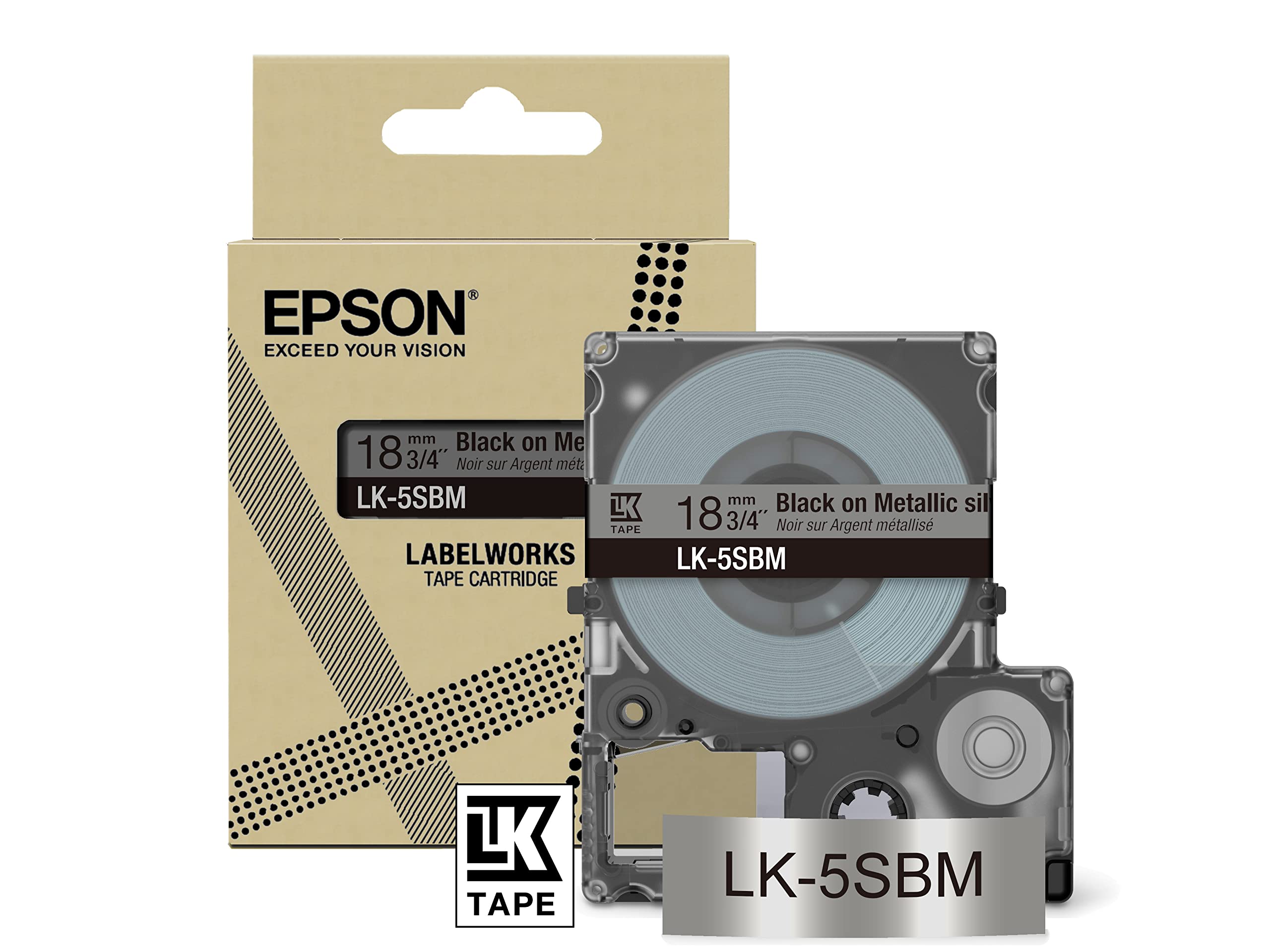 EPSON Metallic Tape Silver/Black 18mm 9m LK-5SBM