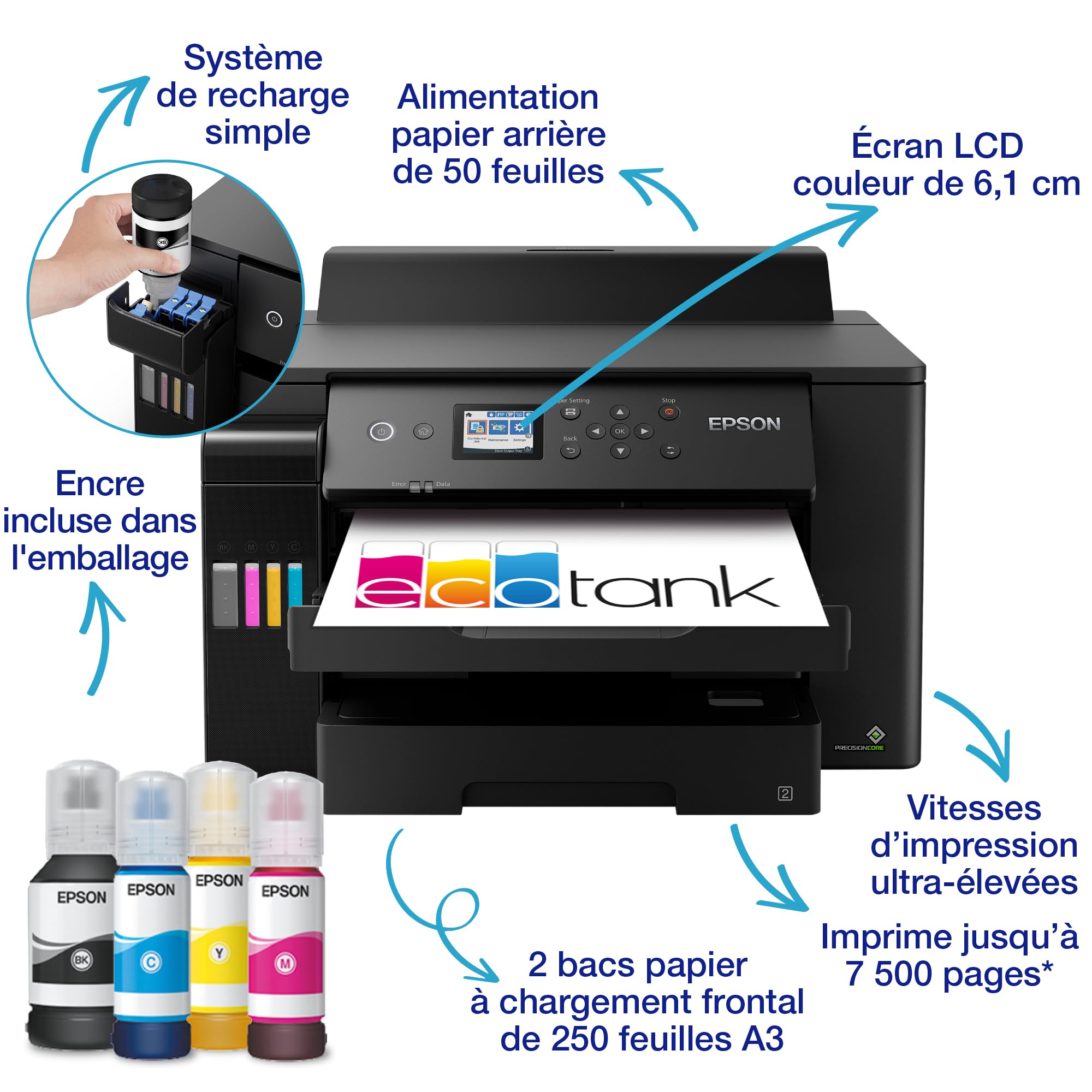 EPSON EcoTank ET-16150 Printer colour Duplex ink-jet A3 4800x1200dpi 25ppm mono/25ppm colour 550 sheets USB LAN Wi-Fi black