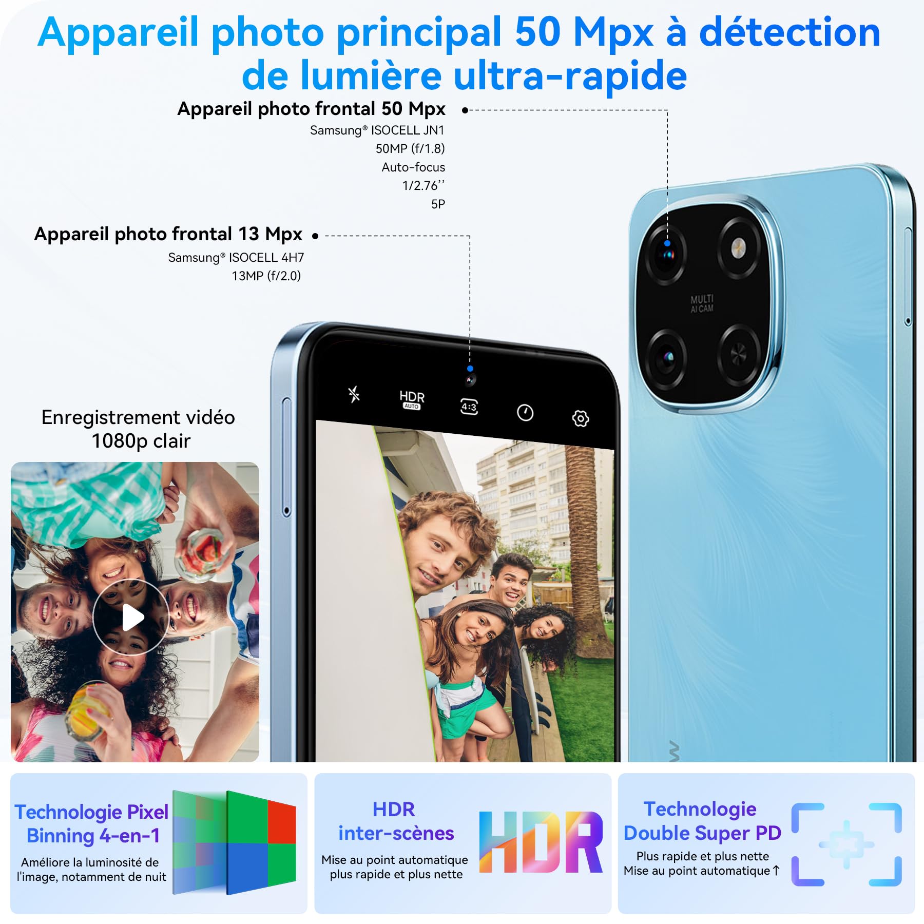 Blackview Color 6 (Double Sim - 6.67''- 128 Go, 8 Go RAM) Bleu