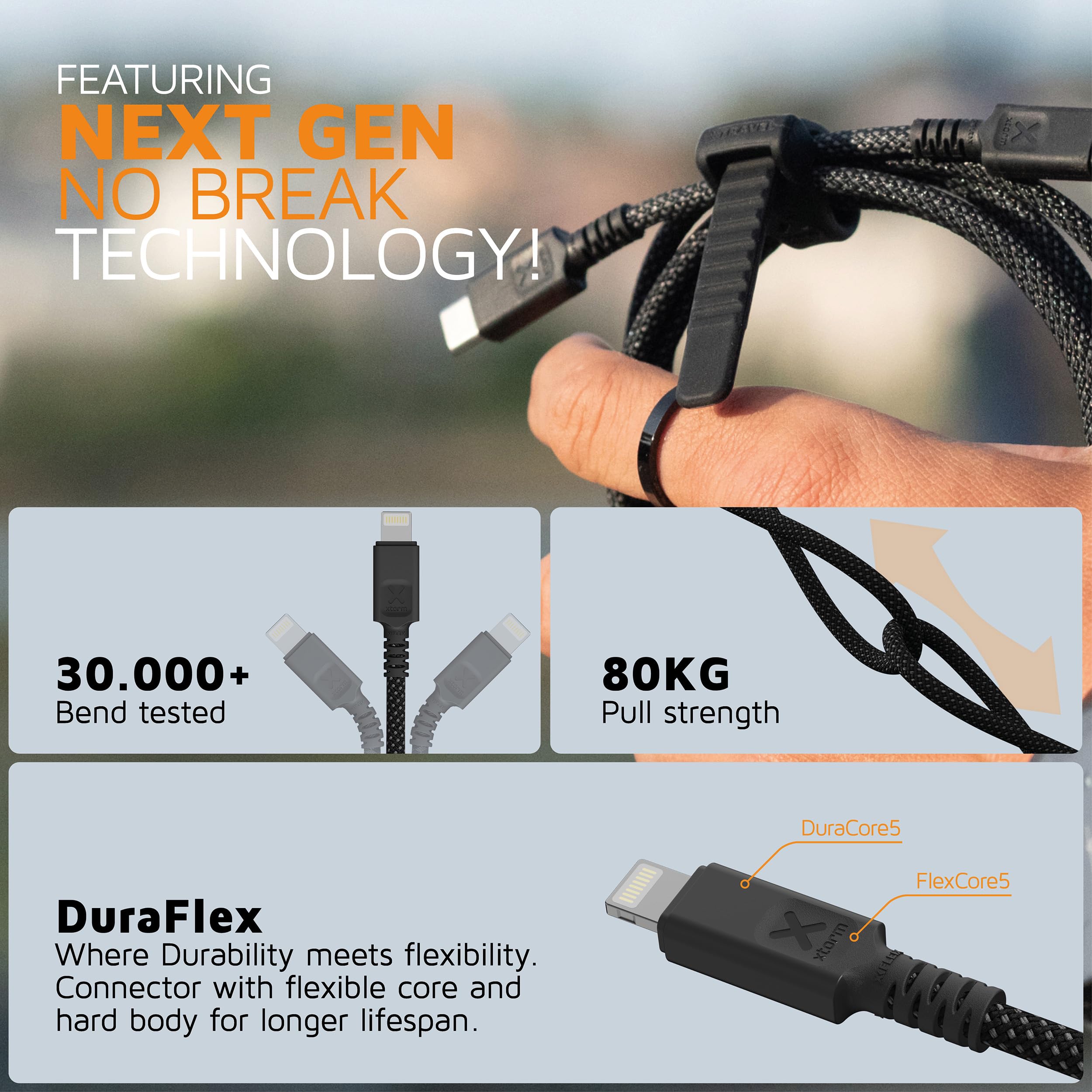 XTorm Cordon USB Type-C vers Lightning Next Gen 1,5 m, noir