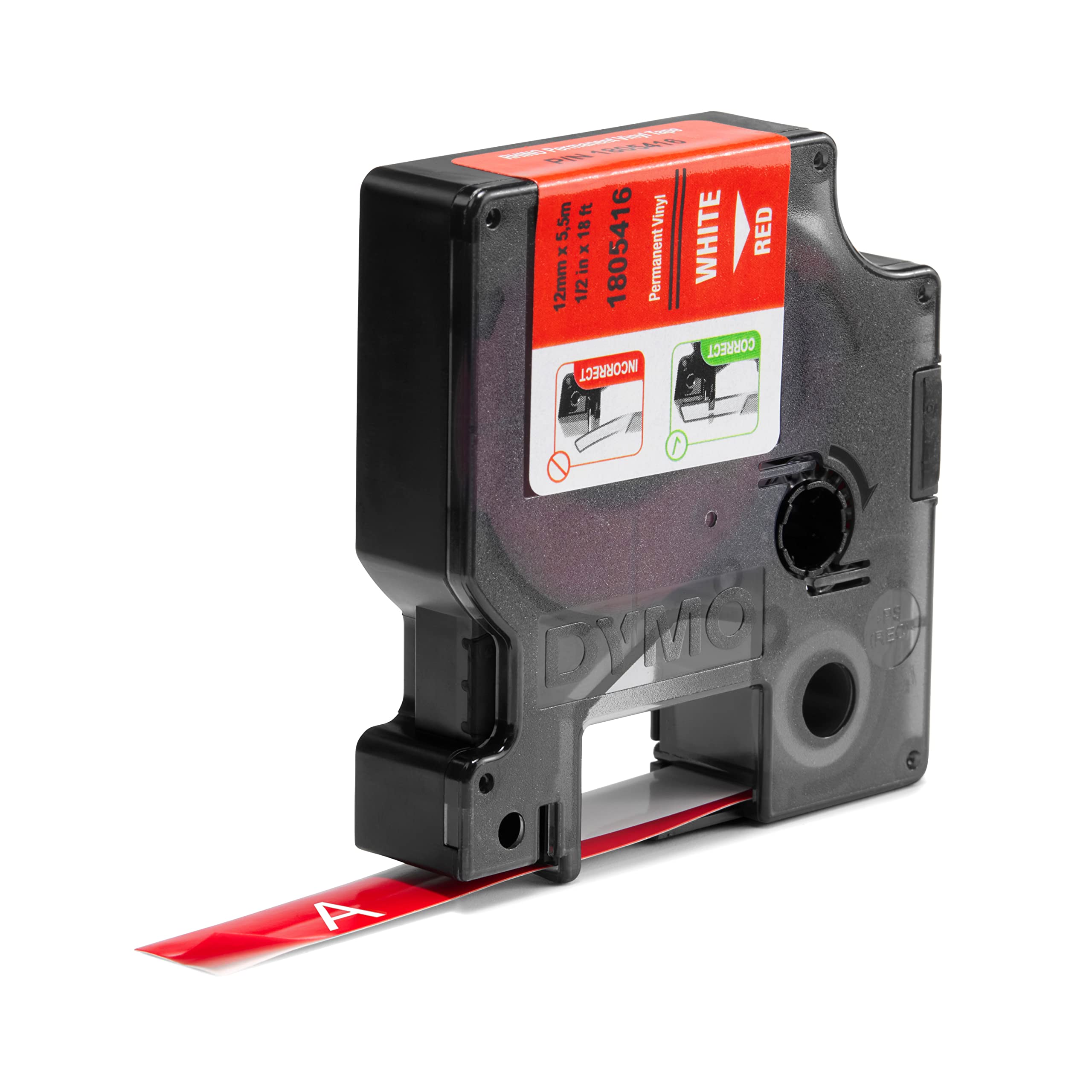 DYMO Rhino Etiquette indus Vinyle 12mm x 5,5m blanc sur roug