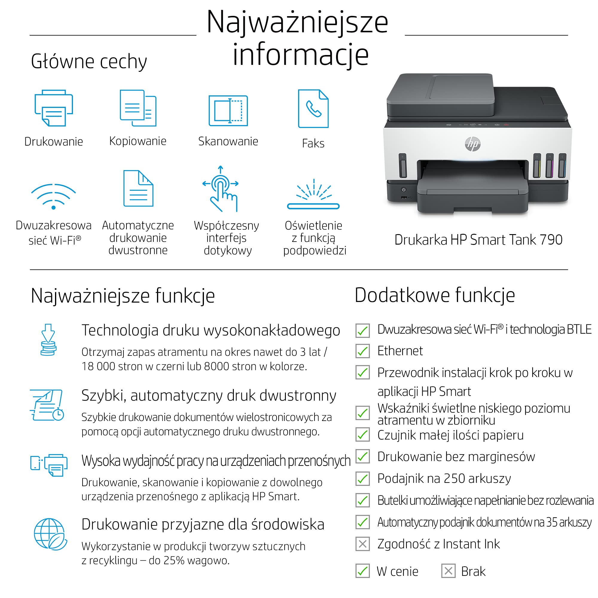 HP Smart Tank 790 All-in-One A jet d'encre thermique A4 4800 x 1200 DPI 15 ppm Wifi