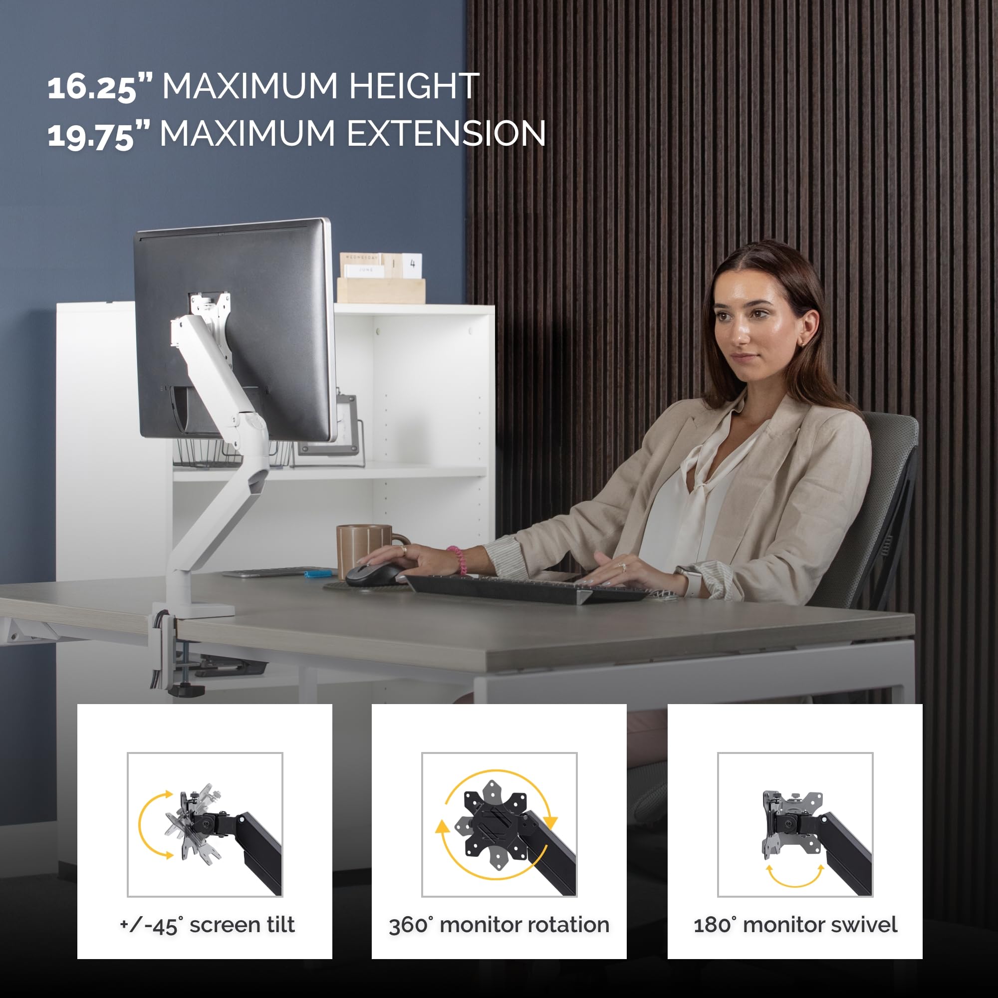 FELLOWES Bras Porte-Ecran Simple Blanc Platinum Series