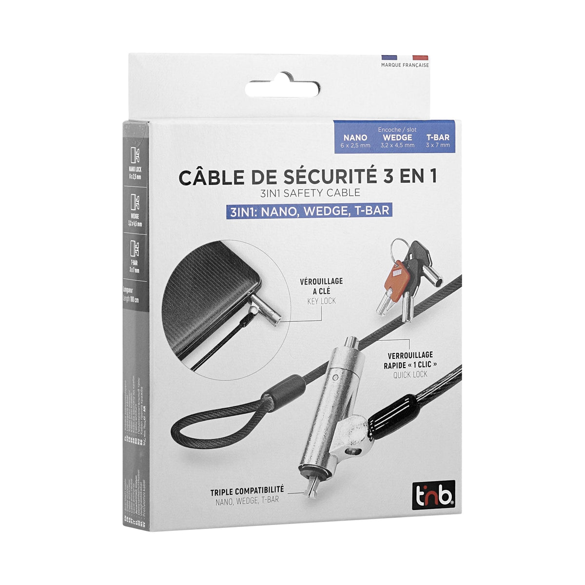 TNB 3in1 Keyed Cable Lock T-Bar Nano and Wedge Compatible