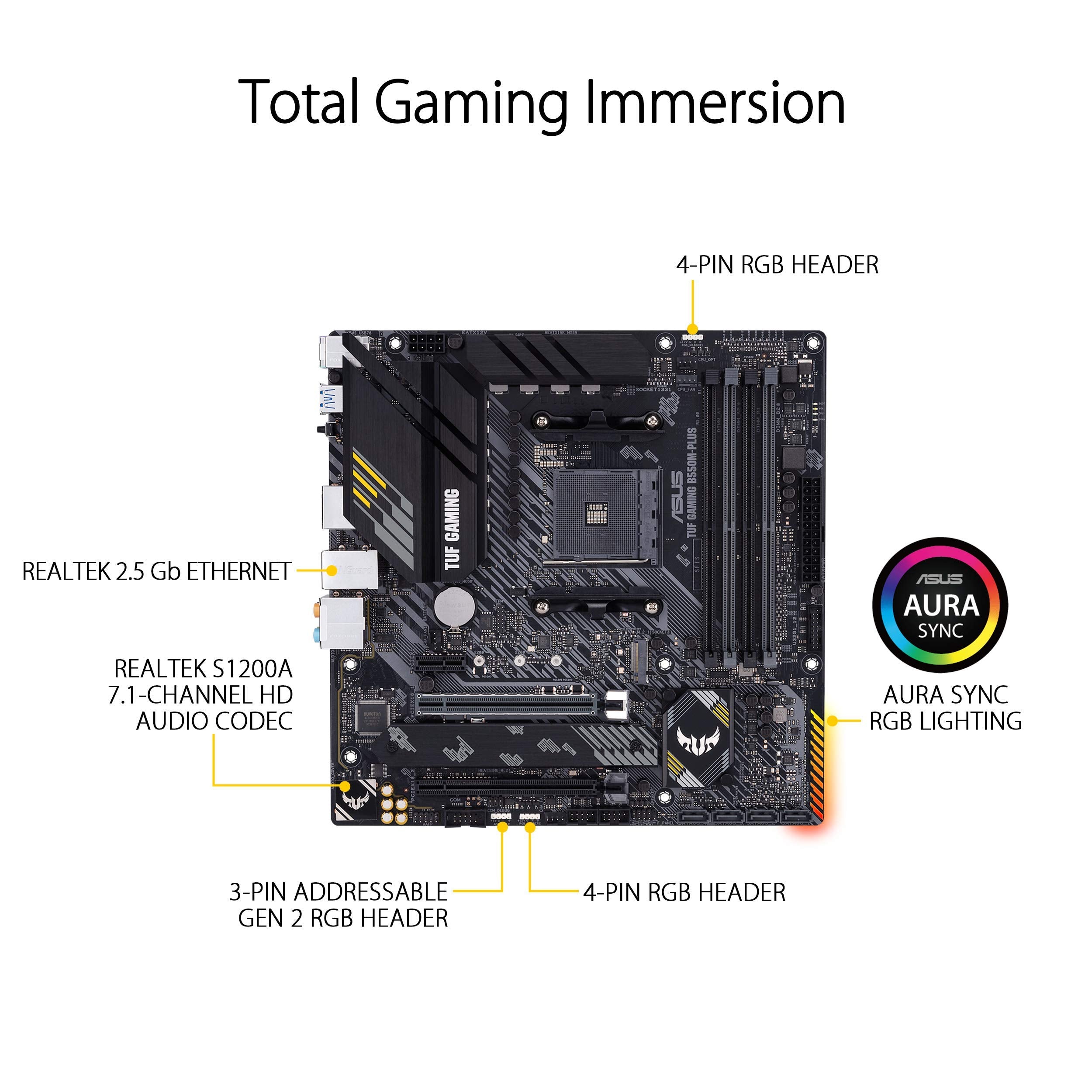 ASUS TUF GAMING B550M-PLUS mATX MB PCIe 4.0 dual M.2 10 DrMOS power stages 2.5Gb Ethernet HDMI DisplayPort SATA 6Gbps