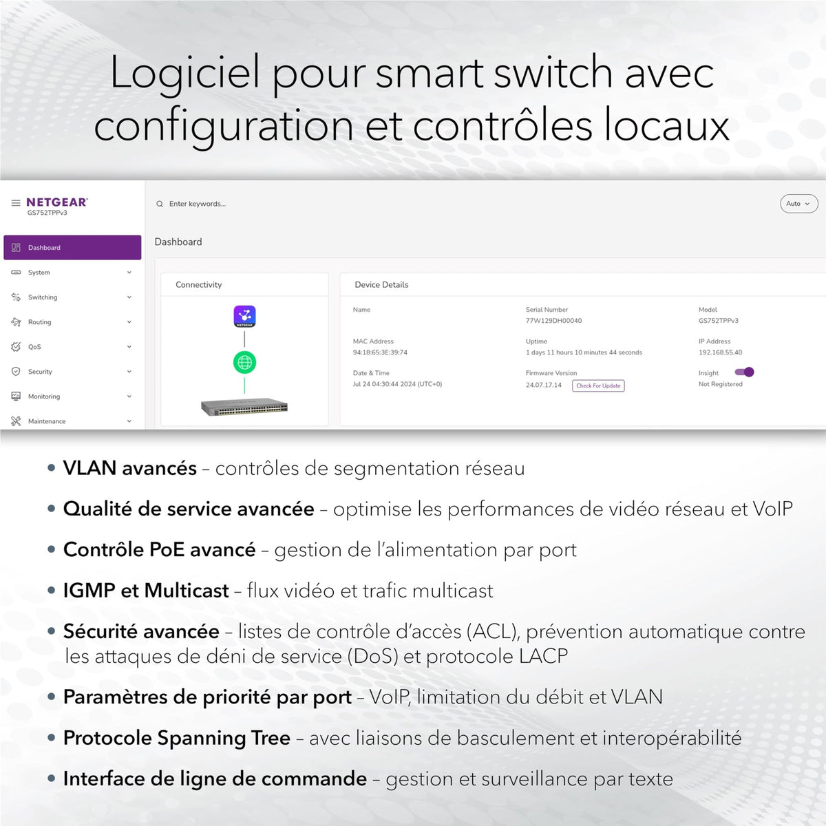 NETGEAR 24P GE Smart Switch W/10G SFP+ GS728TXV3