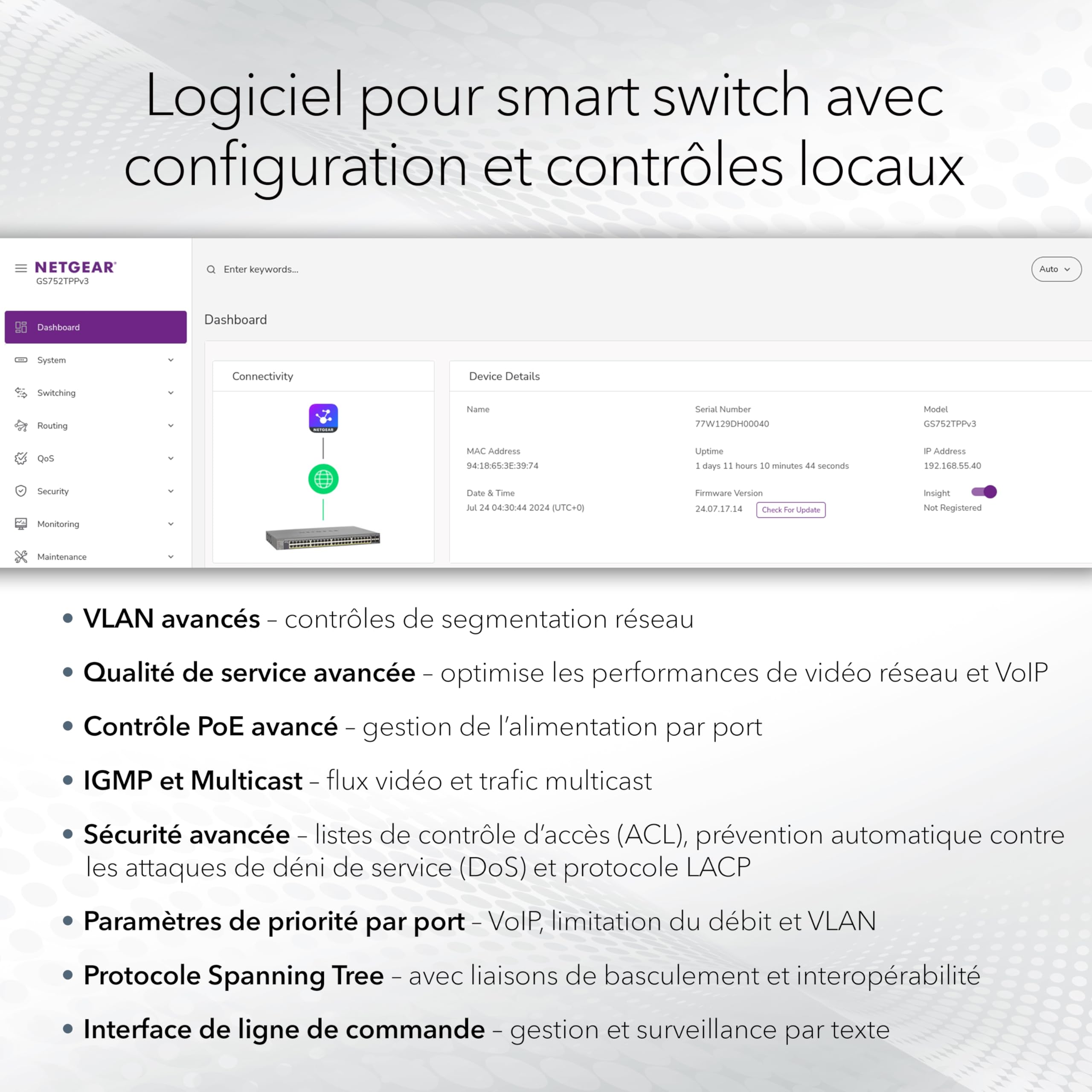 NETGEAR 24P GE Smart Switch W/10G SFP+ GS728TXV3