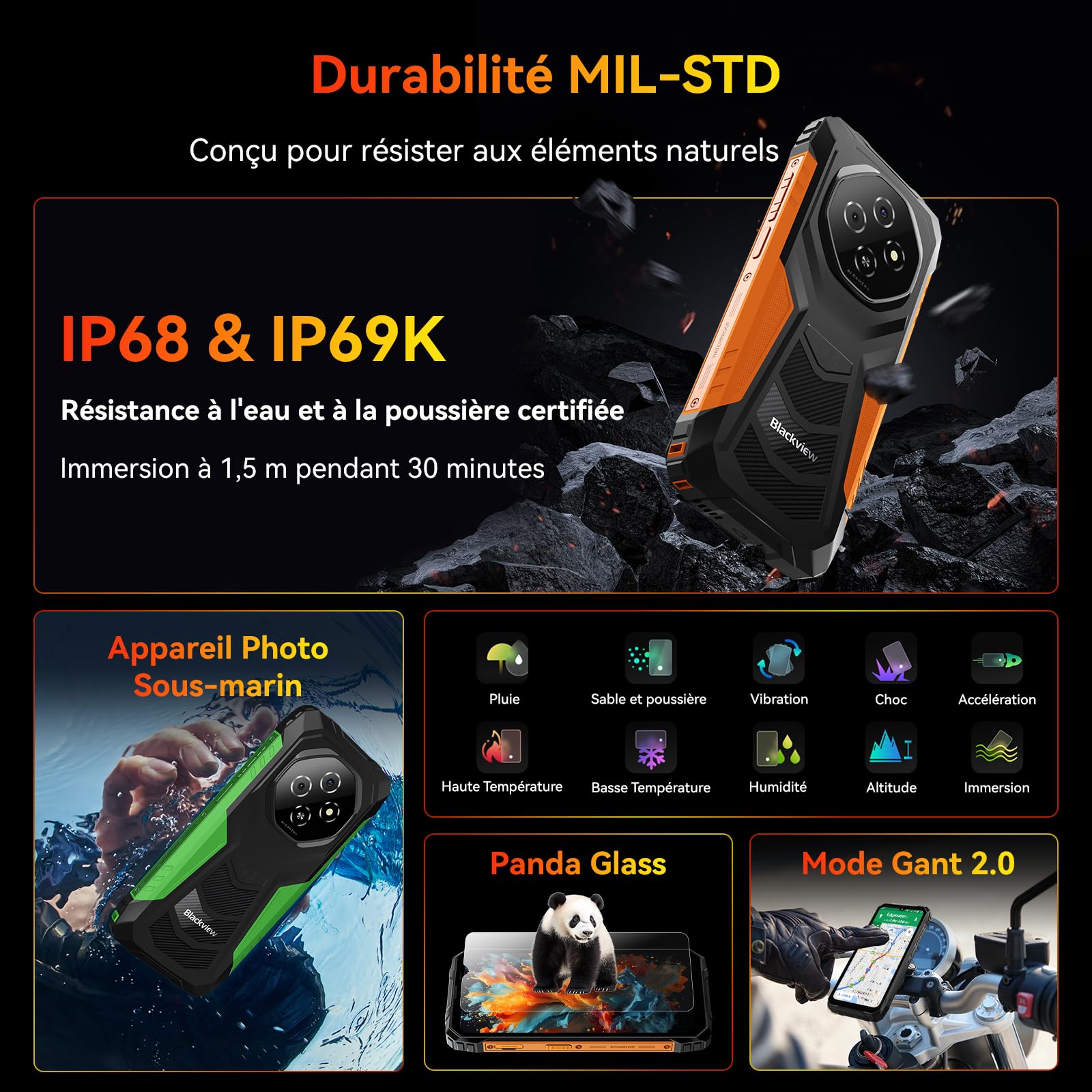Blackview FORT 1 (6.56'' -  NFC - 128 Go, 4 Go de RAM - 10000mAh) Orange