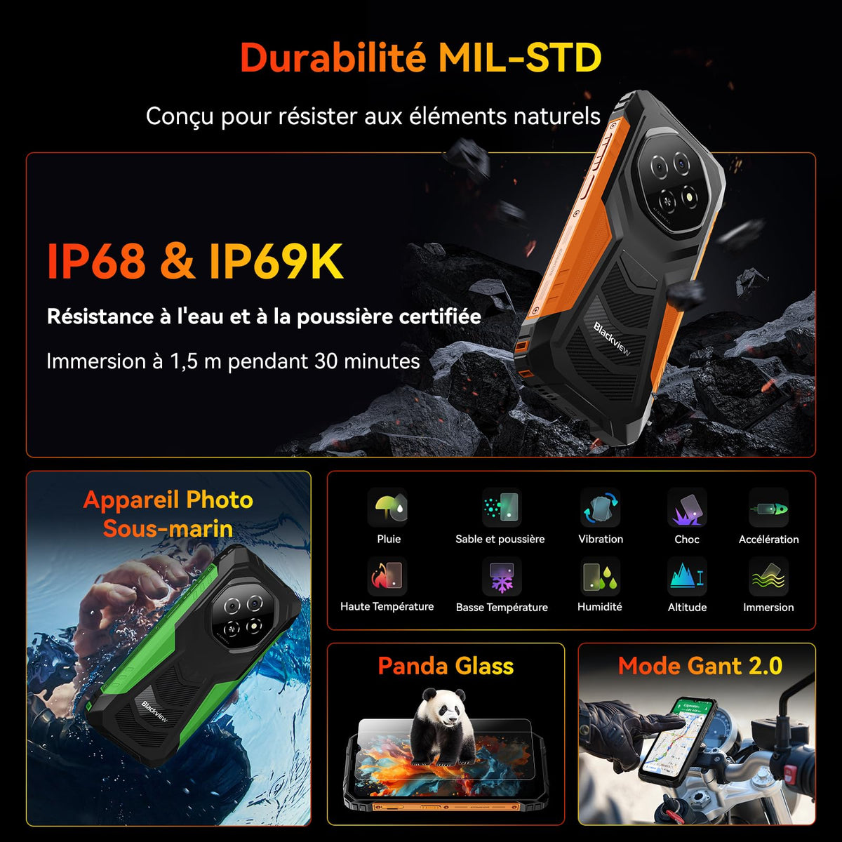 Blackview FORT 1 (6.56'' -  NFC - 256 Go, 6 Go de RAM - 10000mAh) Orange