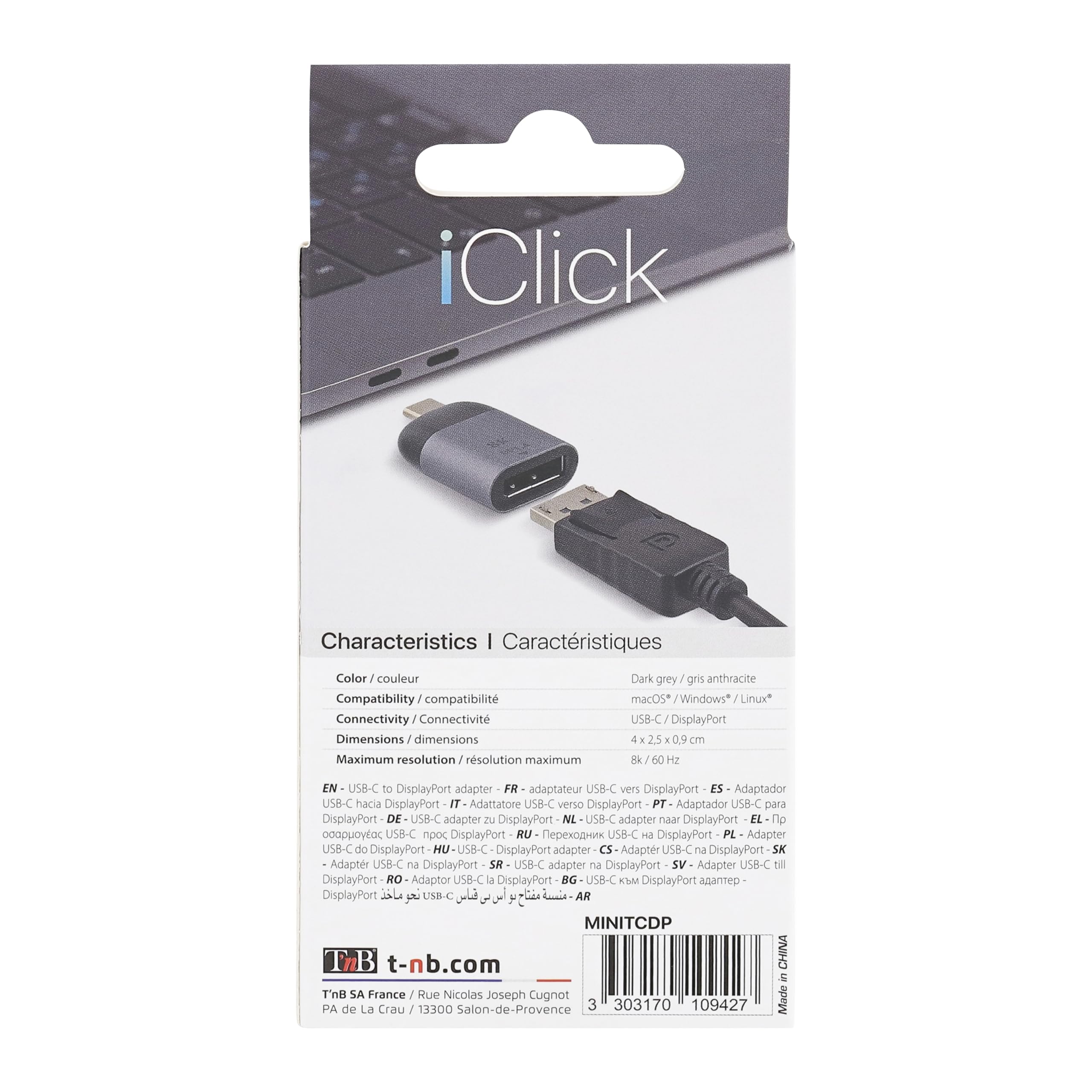 TNB Mini iClick Type C To Displayport Adapter For Resolutions Up To 8K/60Hz Compatible With Lower Resolutions