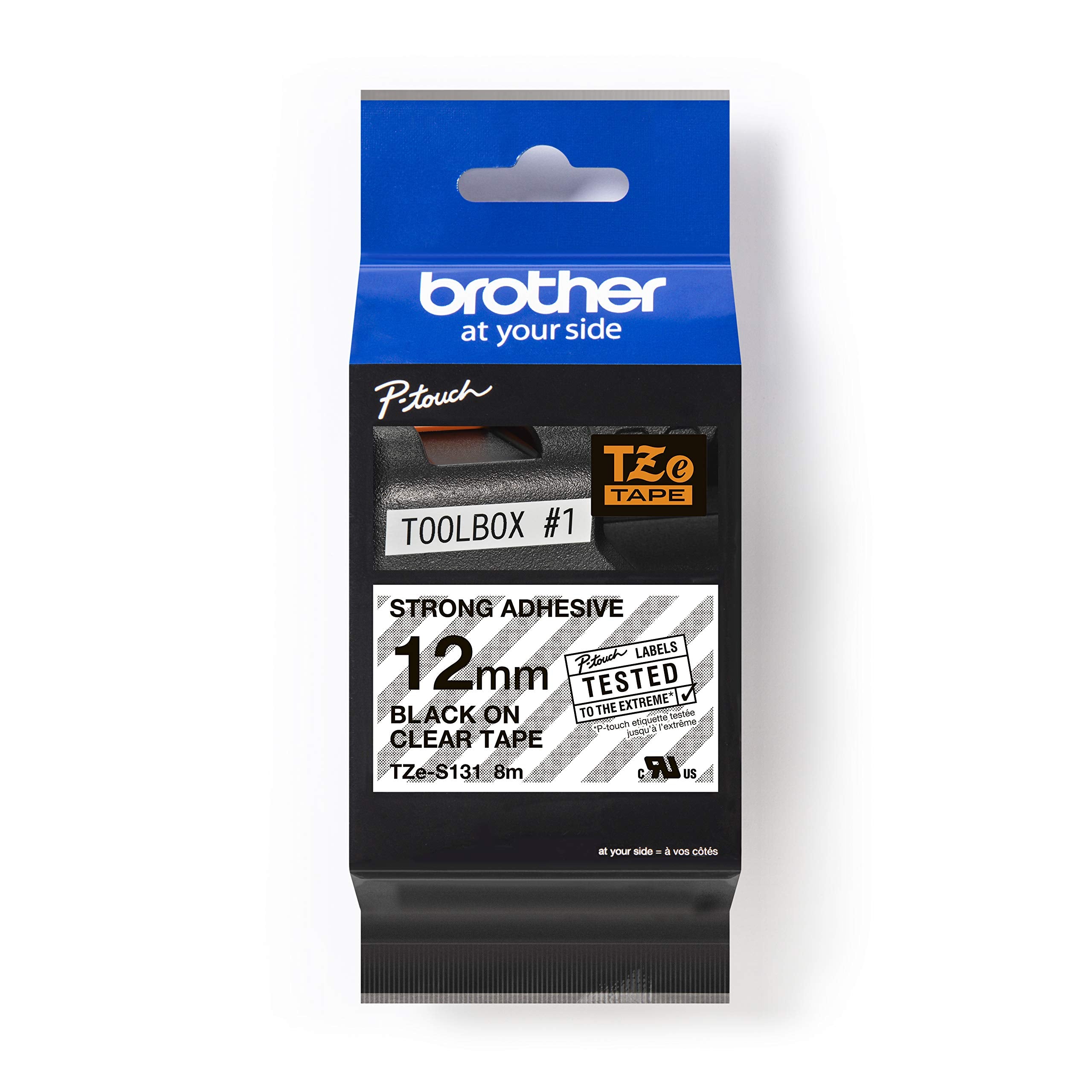 BROTHER P-TOUCH TZE-S131 noir sur clear 12mm extra gluant