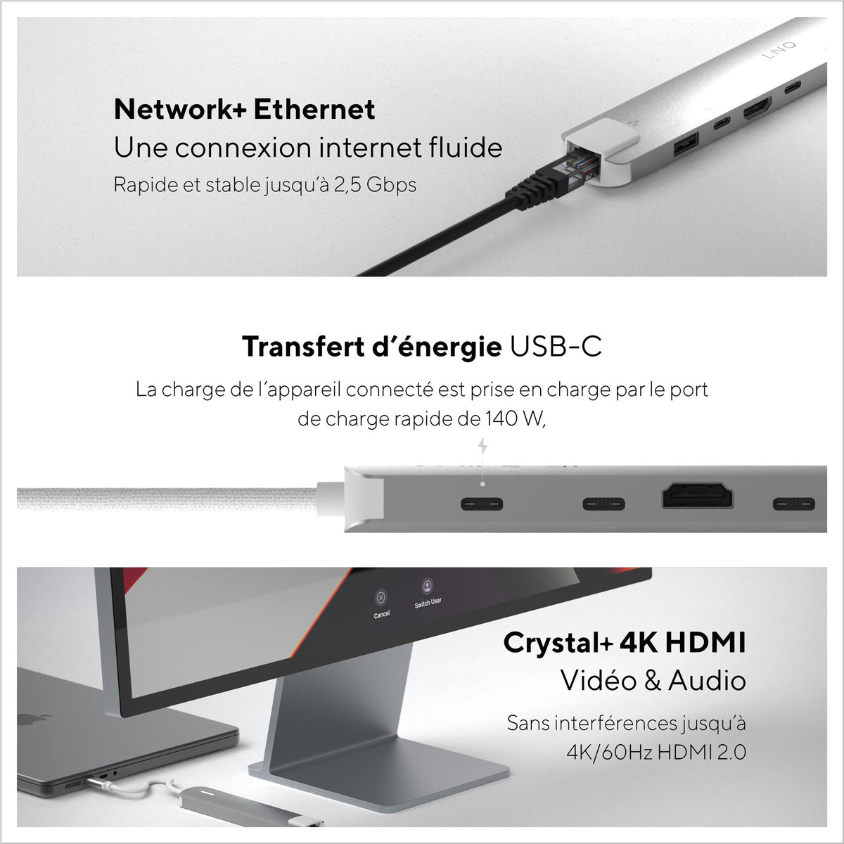 LINQ Hub multiport 6-en-1 Pro USB-C 10 Gbps 4K HDMI