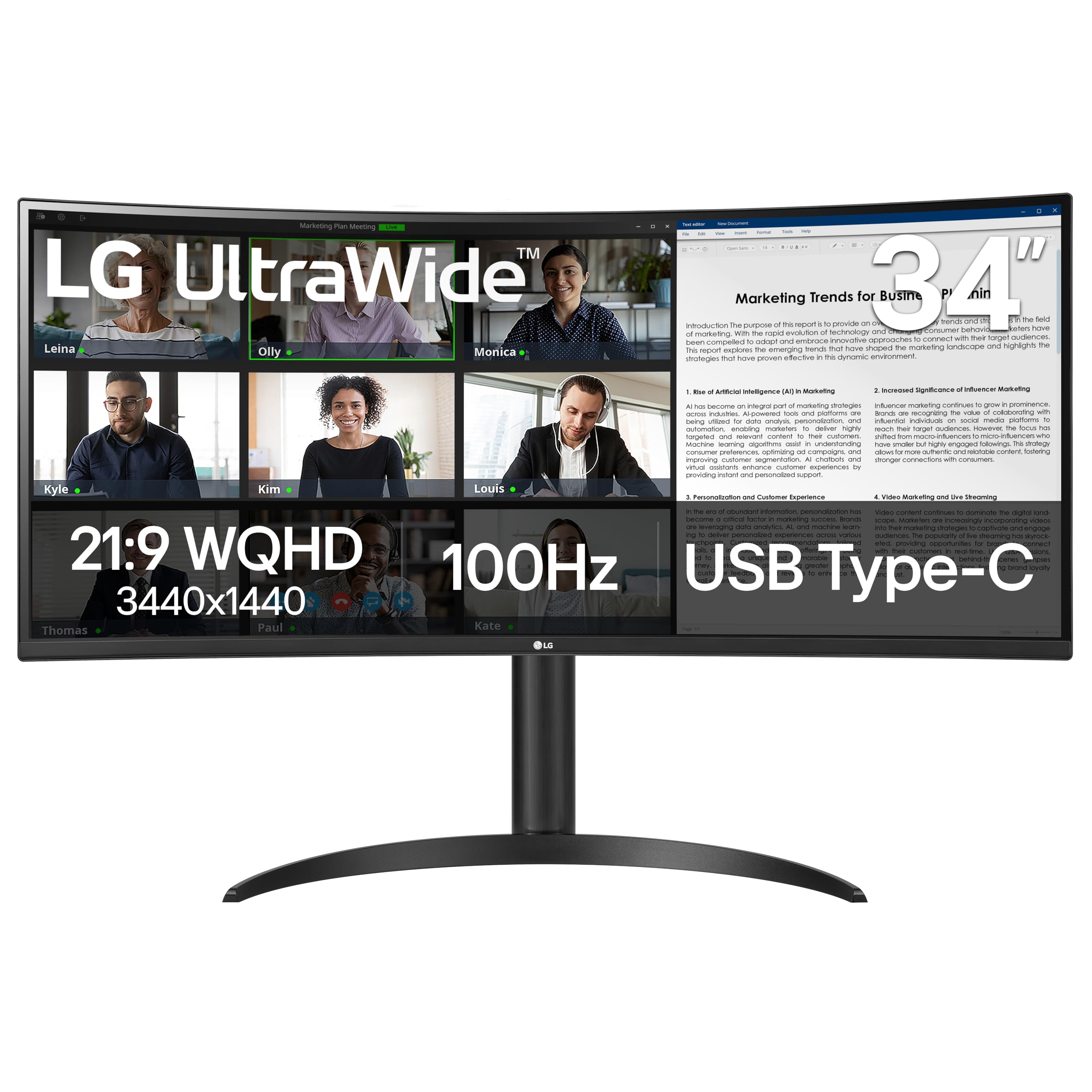 "LG 34WR55QK-B écran plat de PC 86,4 cm (34"") 3440 x 1440 pixels Wide Quad HD Noir"