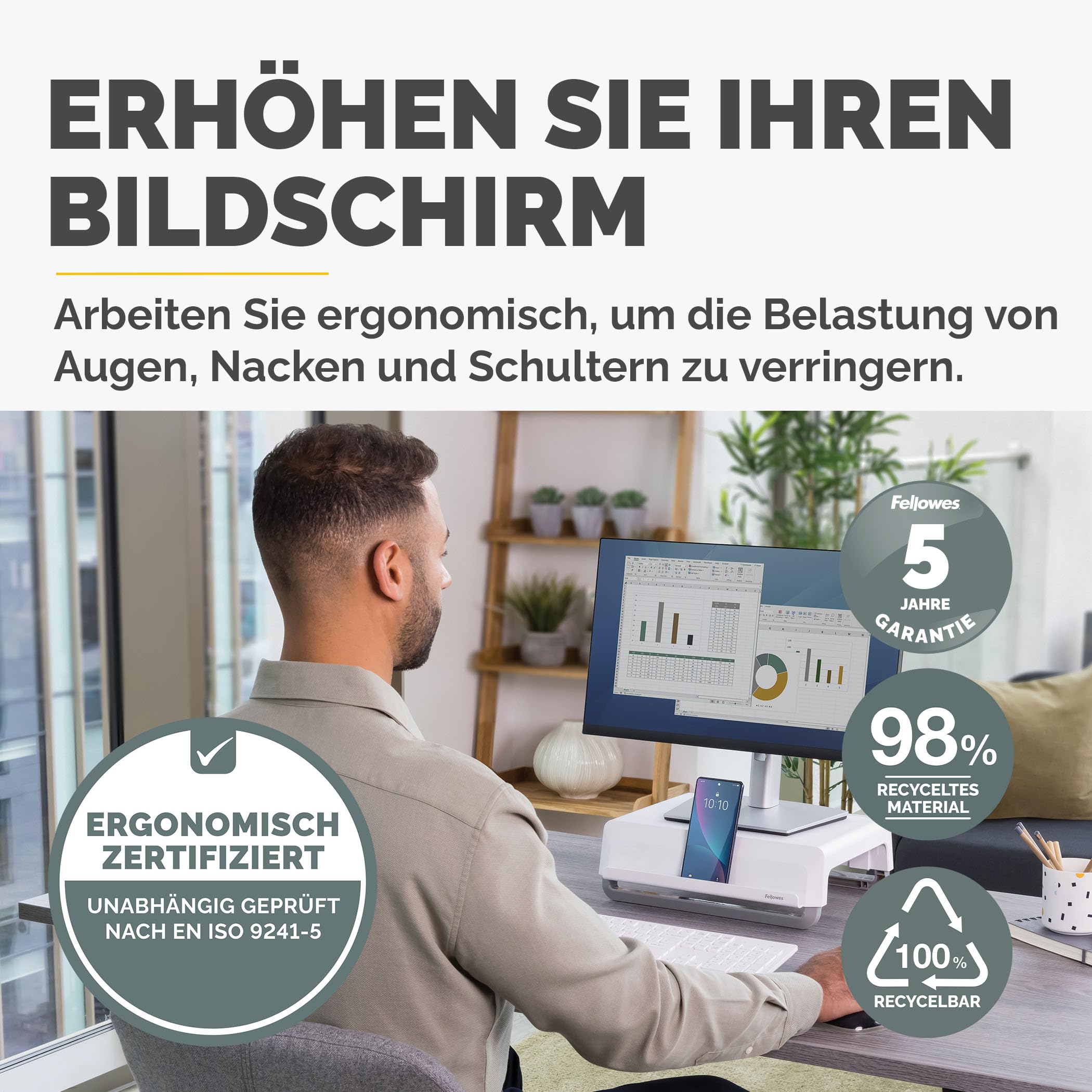 FELLOWES Monitor Support Breyta White