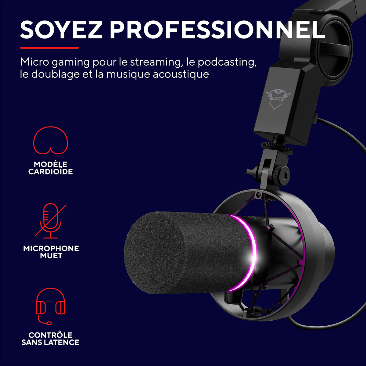 TRUST Microphone Pro ONYX avec bras - GXT255+