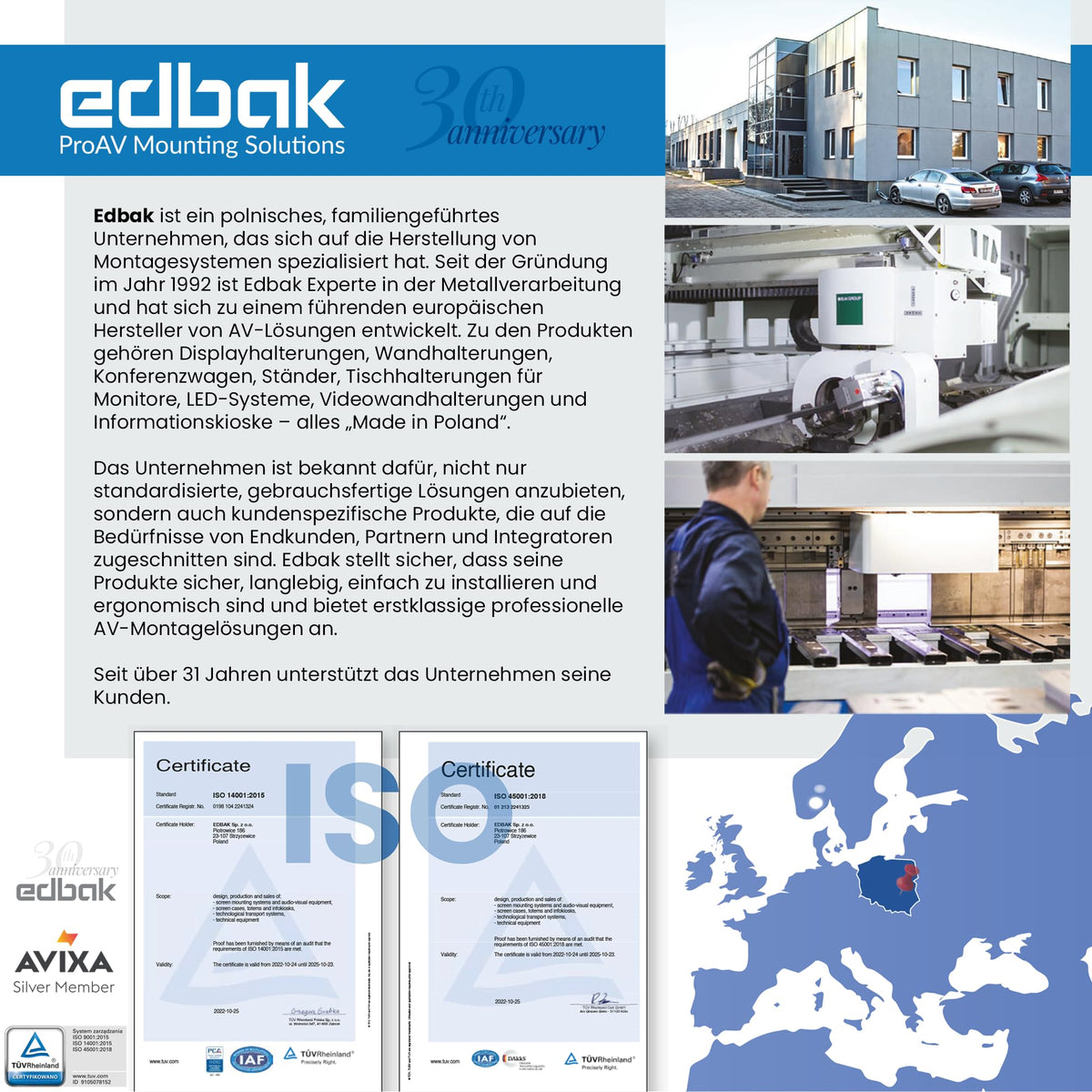 "Edbak 42""-75"" Fixed Wall Mount. Weight capacity 80 kg. 600x400 VESA"
