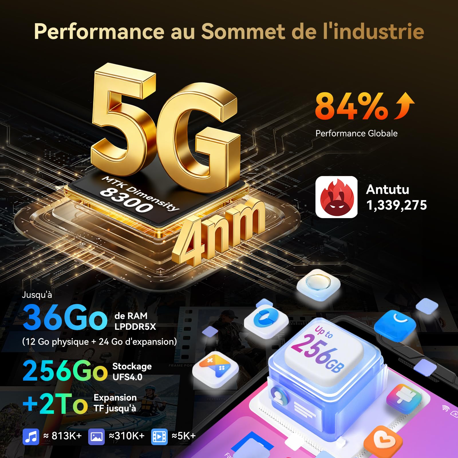 Blackview XPLORE 2 SATELLITE (5G - NFC - Écran 6.73'' - 256 Go, 12 Go RAM - 20 000 mAh) Noir