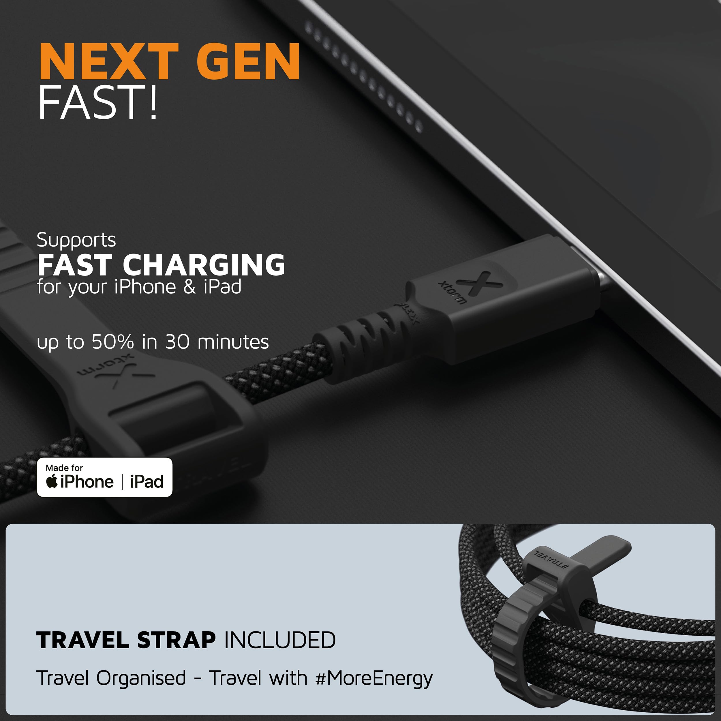 XTorm Cordon USB Type-C vers Lightning Next Gen 1,5 m, noir