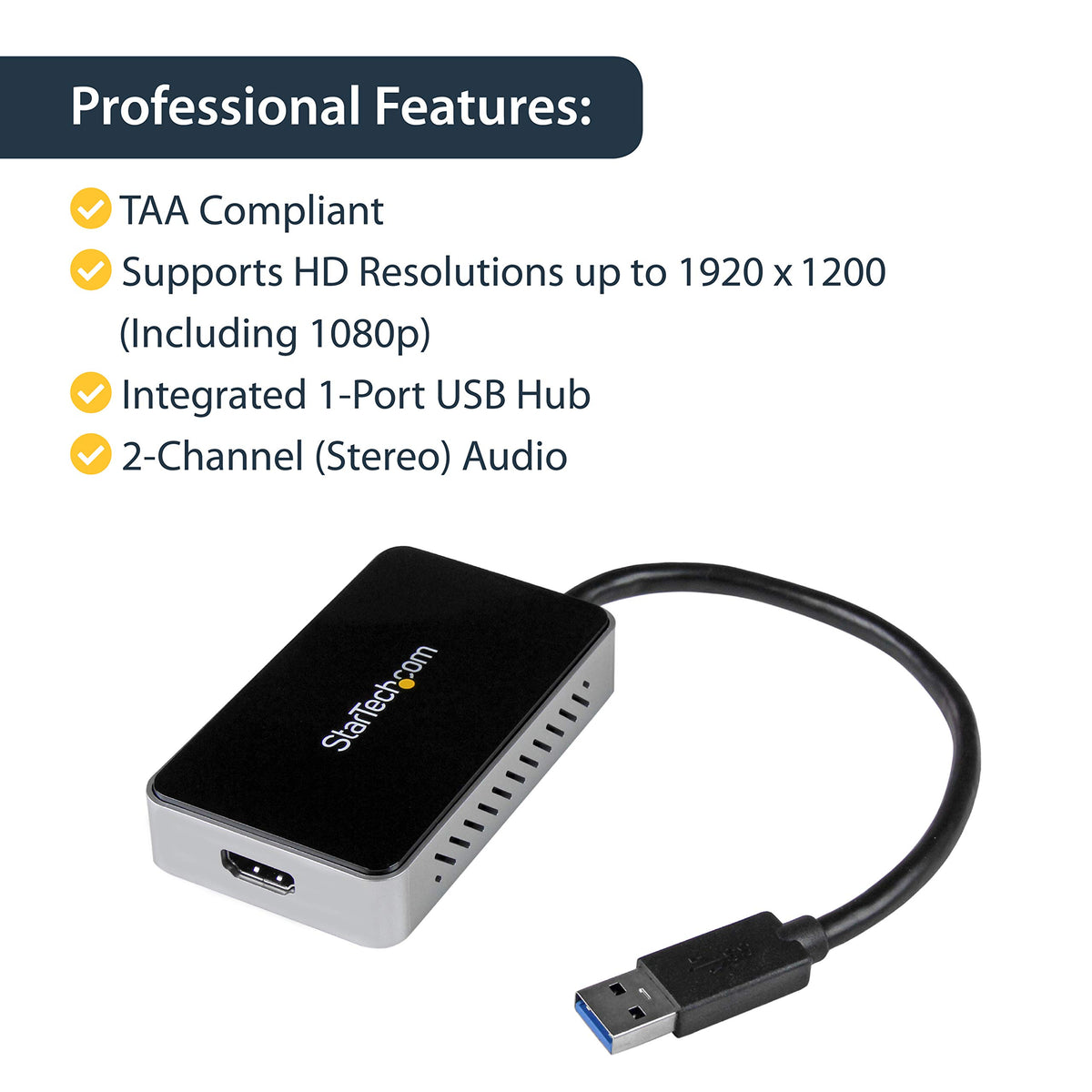 USB 3 to HDMI Adapter w/1-Port USB Hub