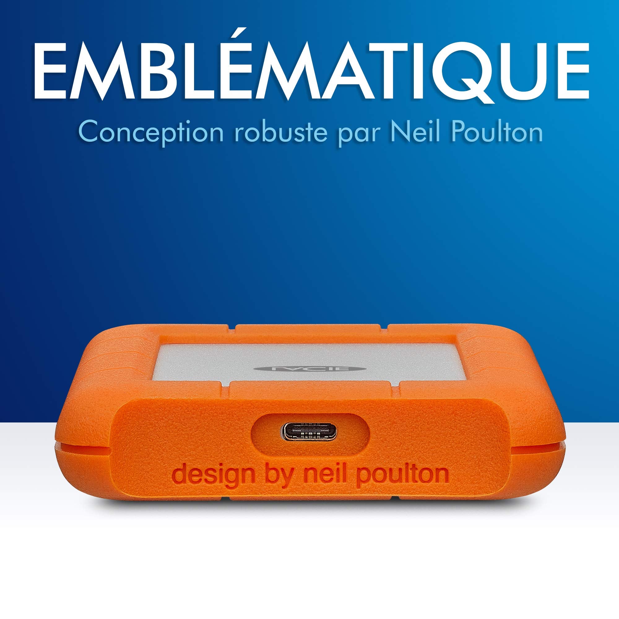 LACIE RUGGED 1To USB-C USB3.0 résistant aux chutes. compressements et à la pluie. utilisation tout terrain. orange
