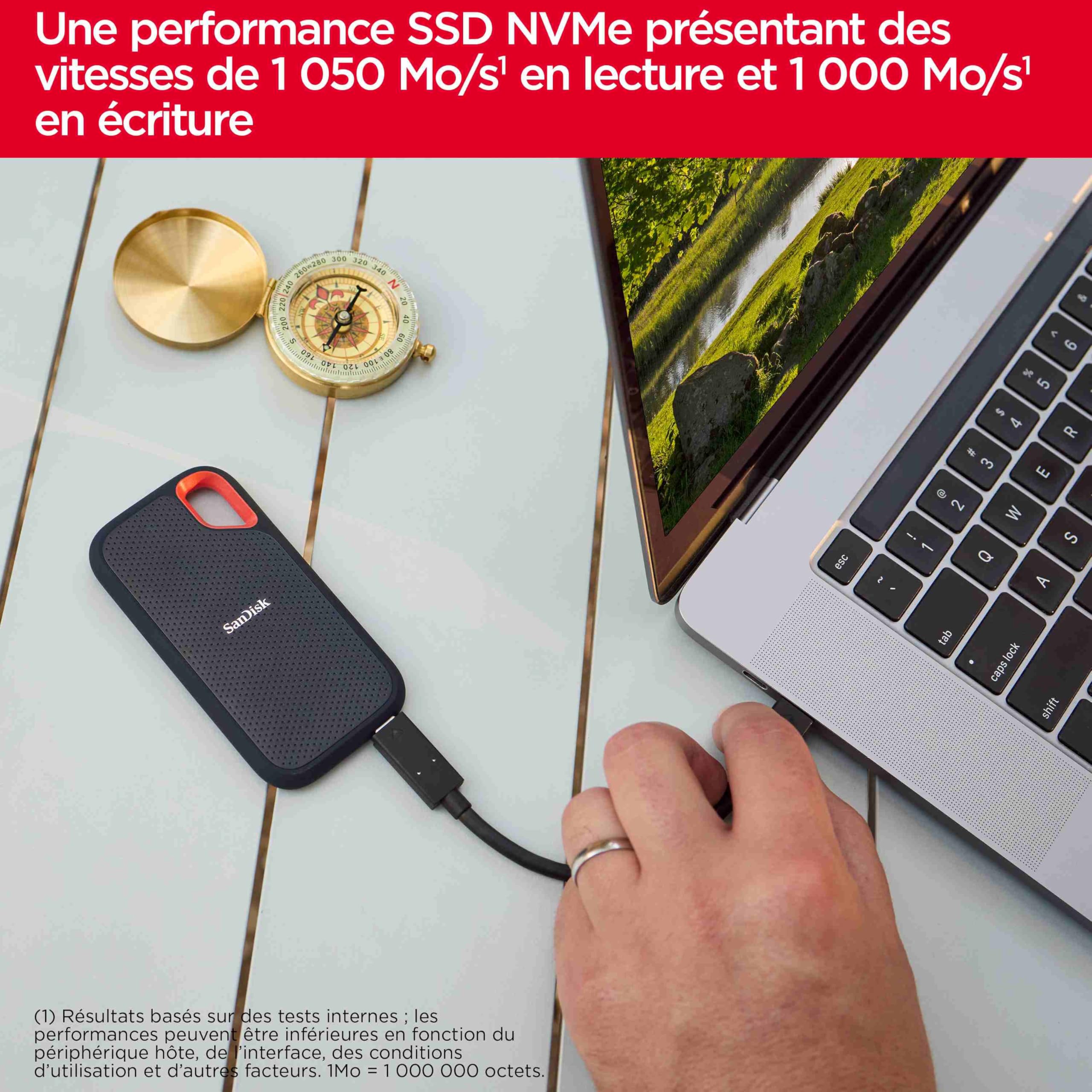 SANDISK Extreme 8To Portable SSD up to 1050Mo/s Read and 1000Mo/s Write Speeds USB 3.2 Gen 2 2-meter drop protection and IP55