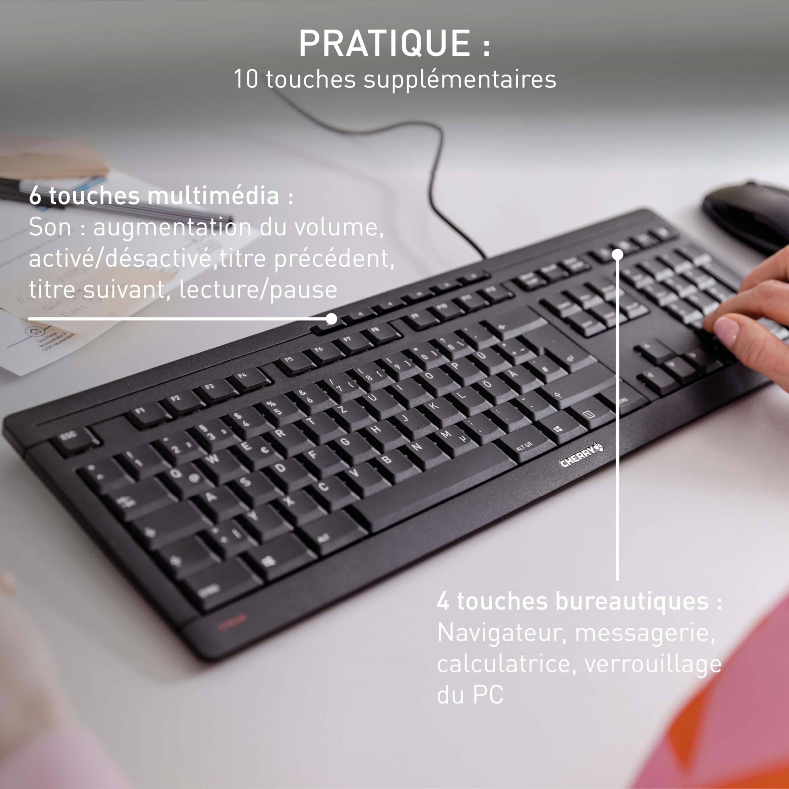 CHERRY Clavier STREAM KEYBOARD USB noir AZERTY (BE)