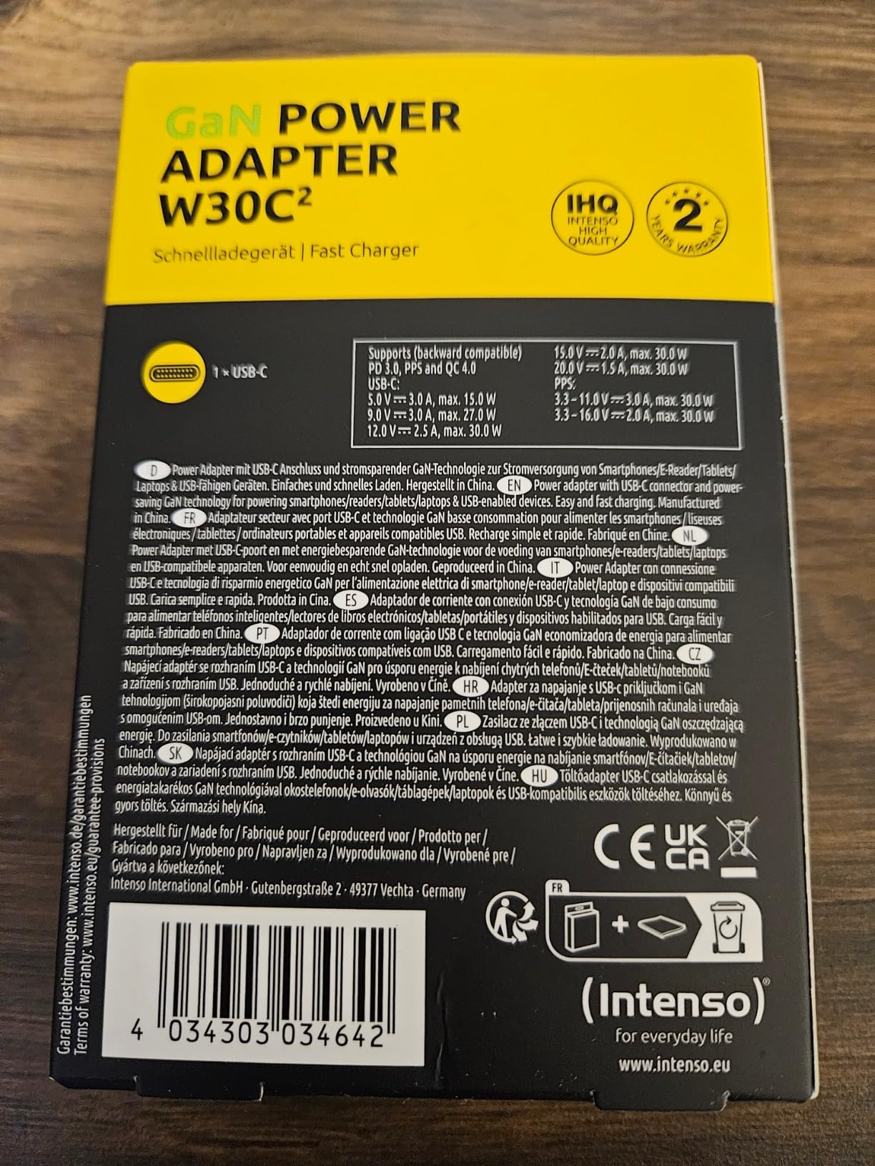 INTENSO CHARGEUR SECTEUR USB TYPE C 30 W GaN - NOIR