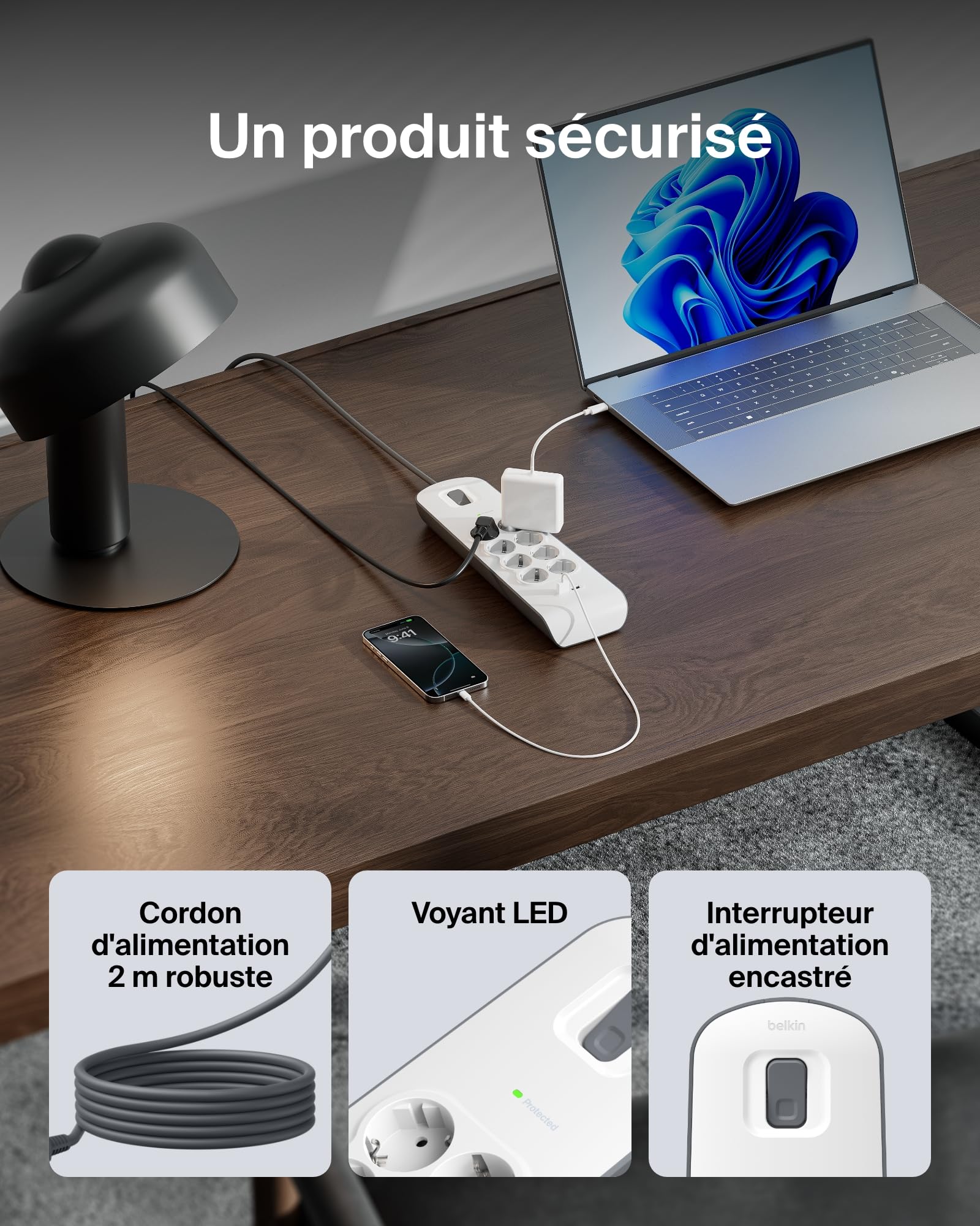 BELKIN Multiprise/Parafoudre 8 Prises 2 Ports USB