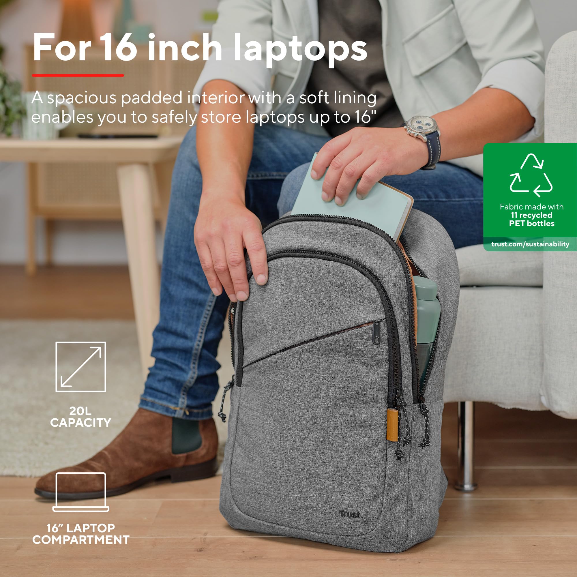 TRUST Sac à dos AVANA 16p gris