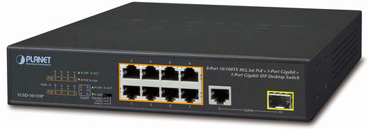 PLANET FGSD-1011HP Switch 10" 8 ports PoE+ & 1 port Gigabit & 1 port SFP 100/1G