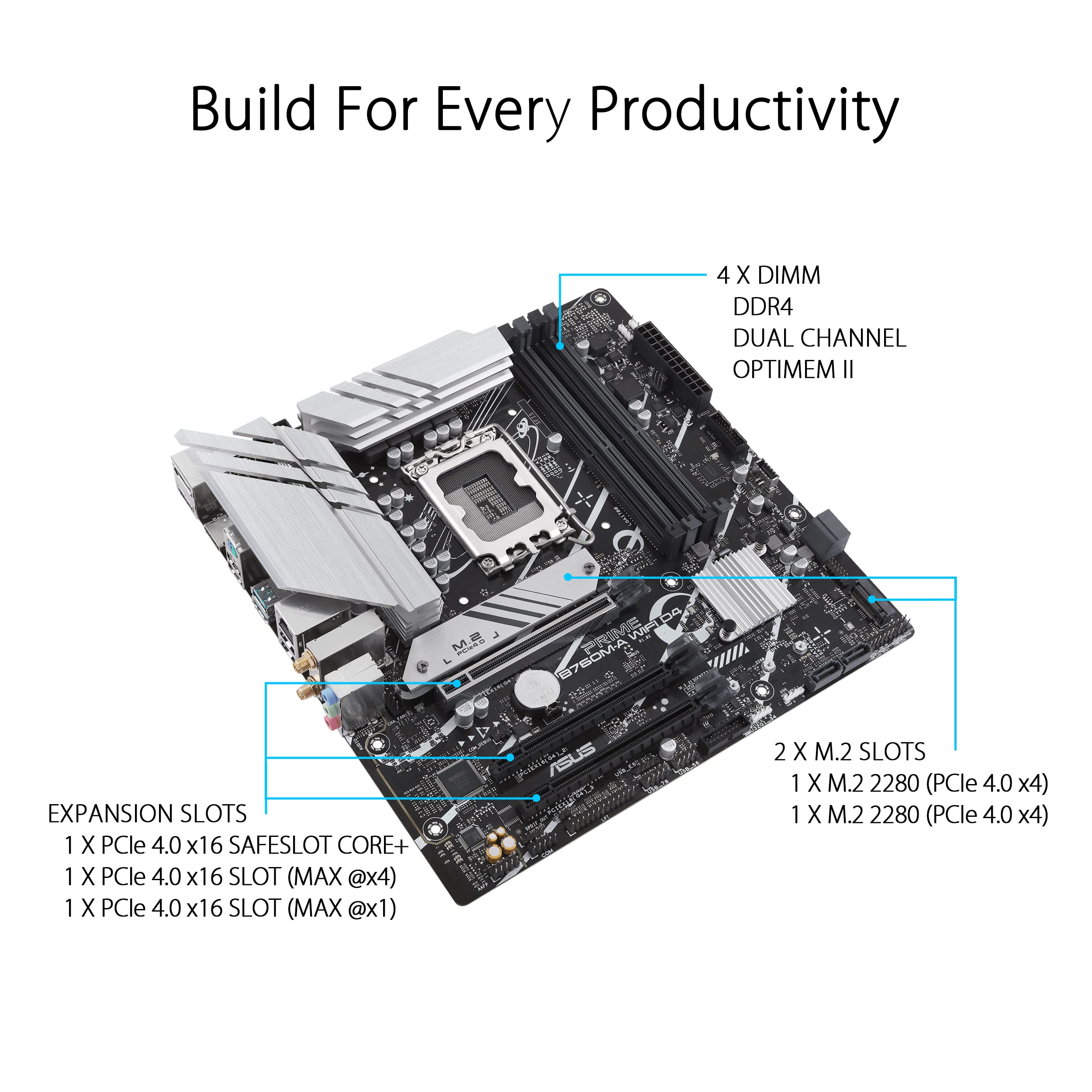 ASUS PRIME B760M-A WIFI D4 LGA 1700 4xDDR4 microATX 4xSATA MB 1xHDMI 2.1 1xDP 1.4 1xD-Sub 2xM.2
