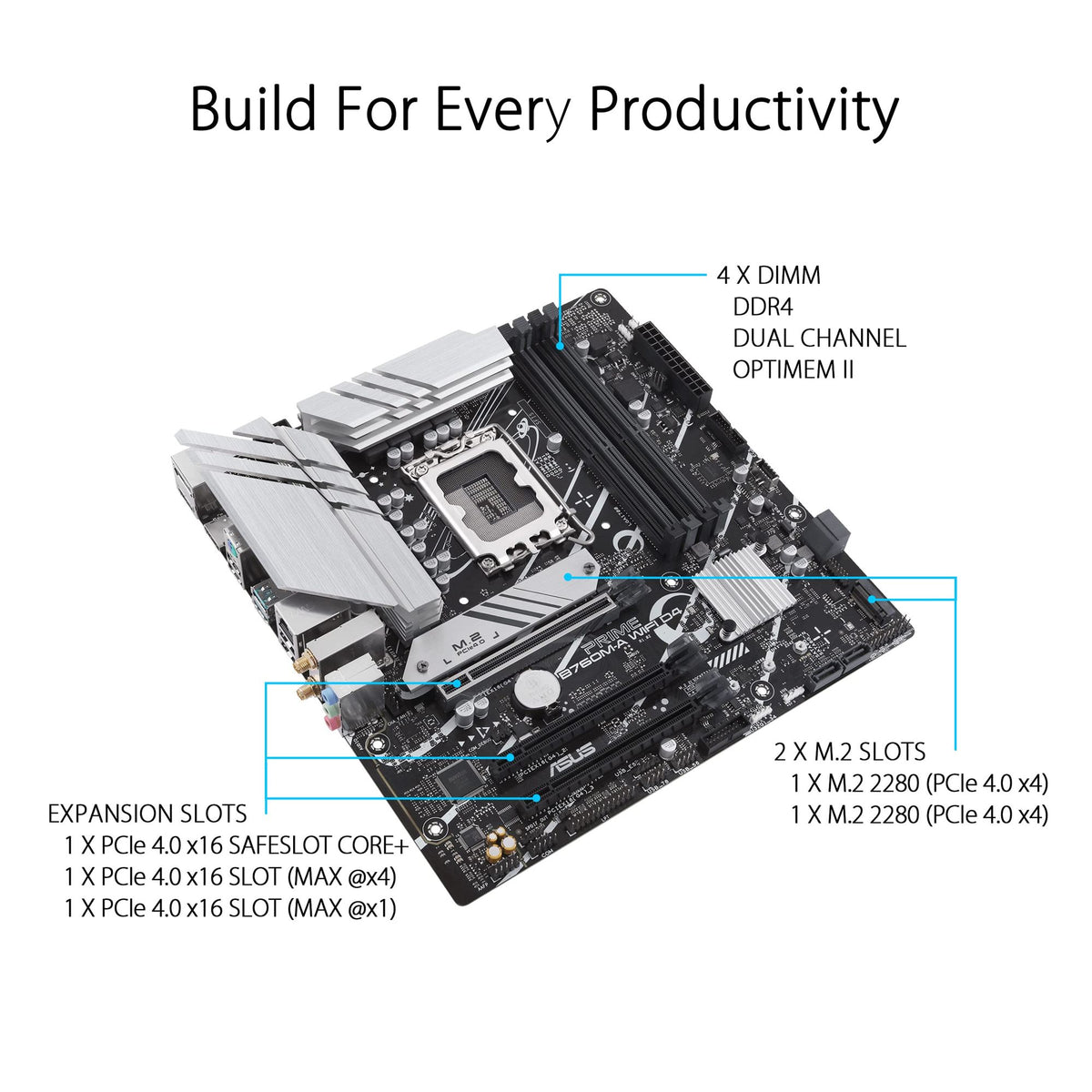 ASUS PRIME B760M-A WIFI D4 LGA 1700 4xDDR4 microATX 4xSATA MB 1xHDMI 2.1 1xDP 1.4 1xD-Sub 2xM.2