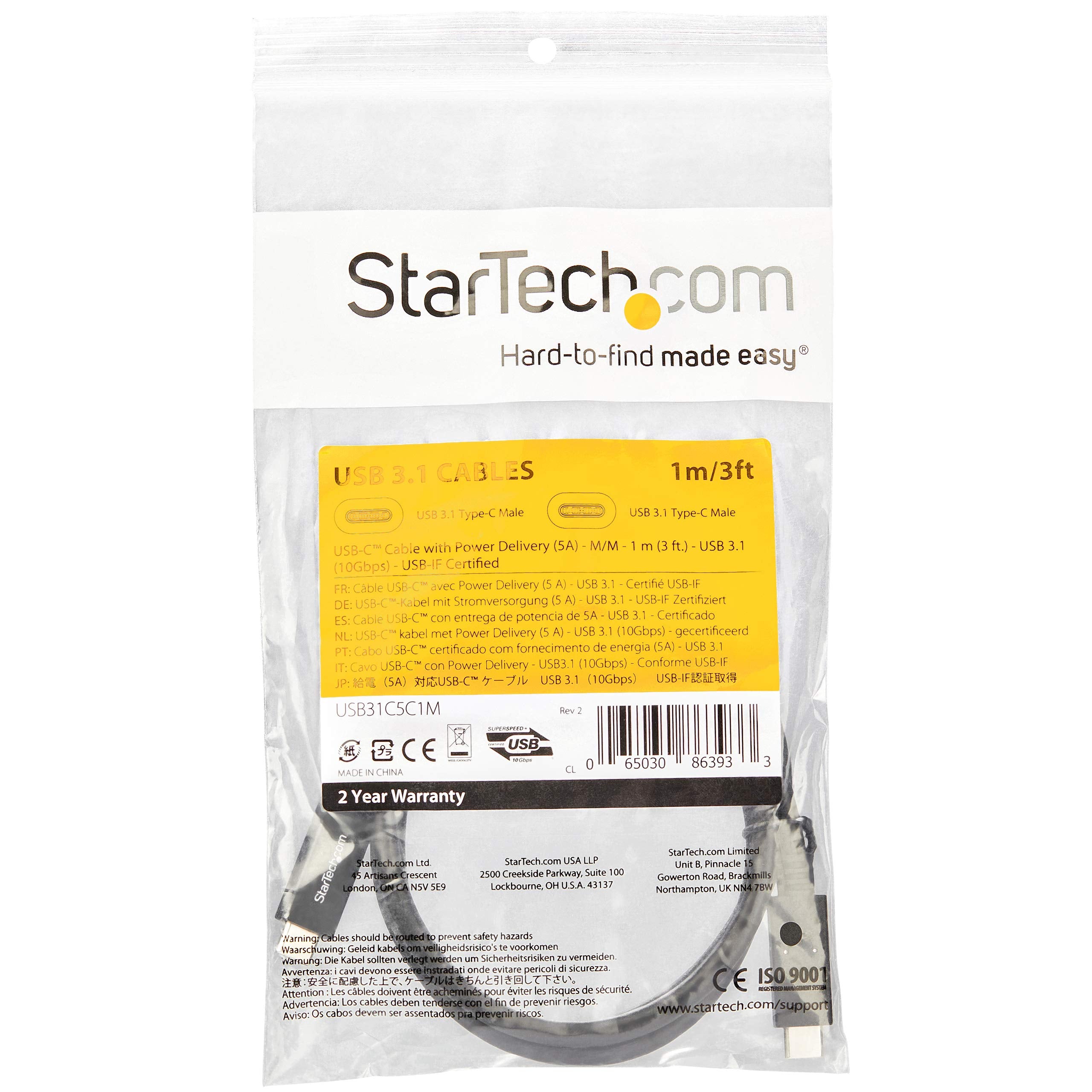 1m USB C Cable w/5A PD - USB 3.1 10Gbps
