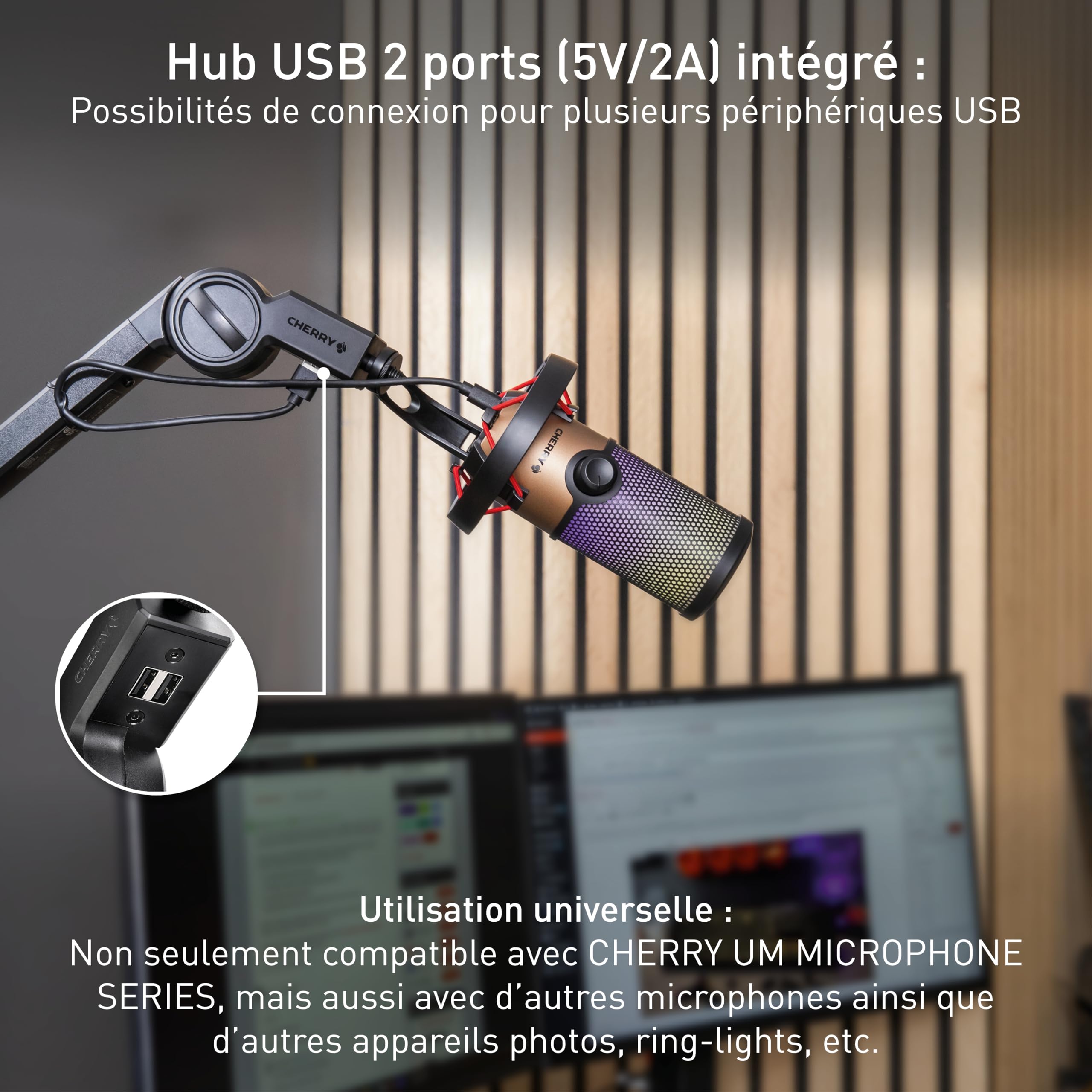 CHERRY Bras de microphone MA 6.0 UNI USB avec hub intégré