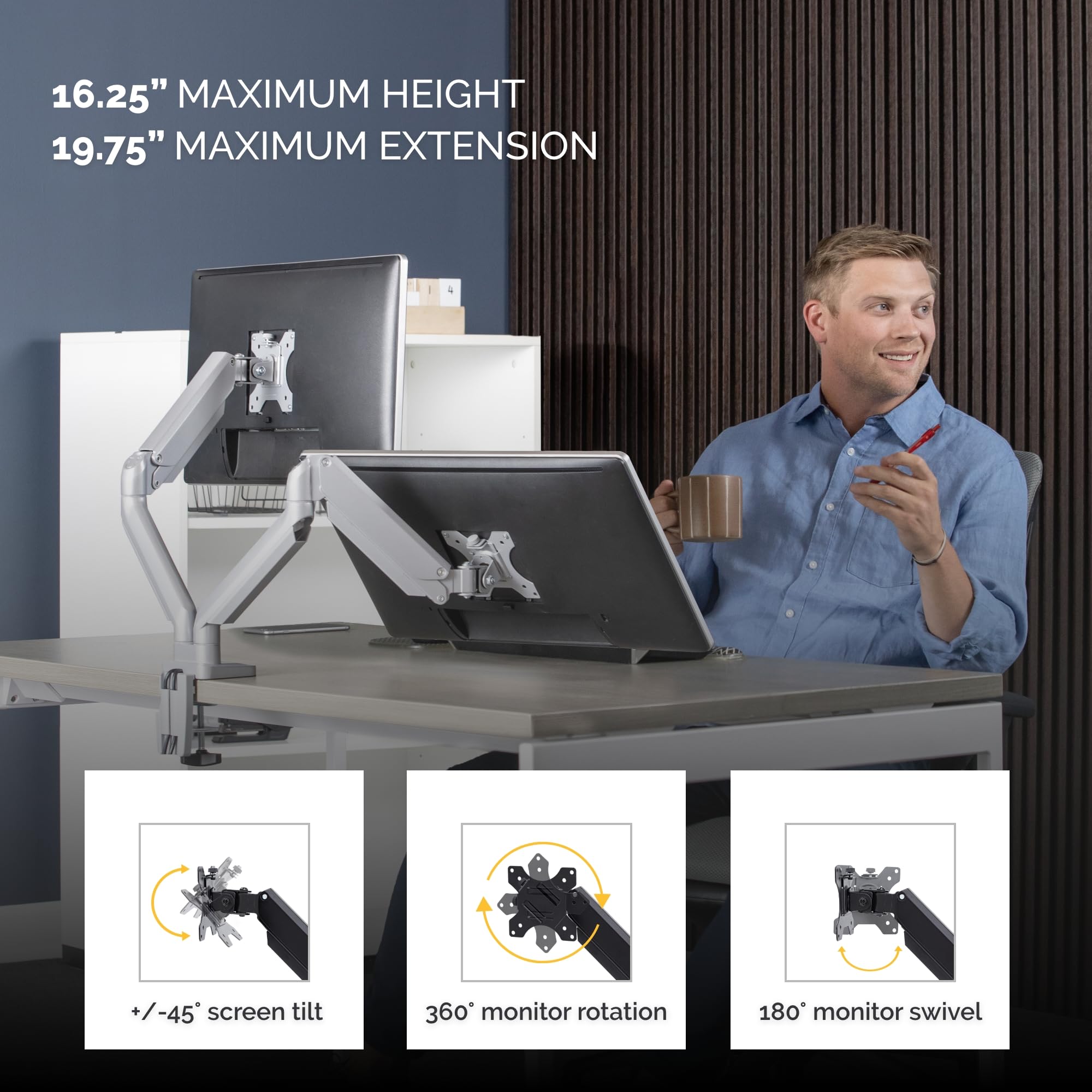 FELLOWES Bras Porte-Ecrans Double Gris Platinum Series