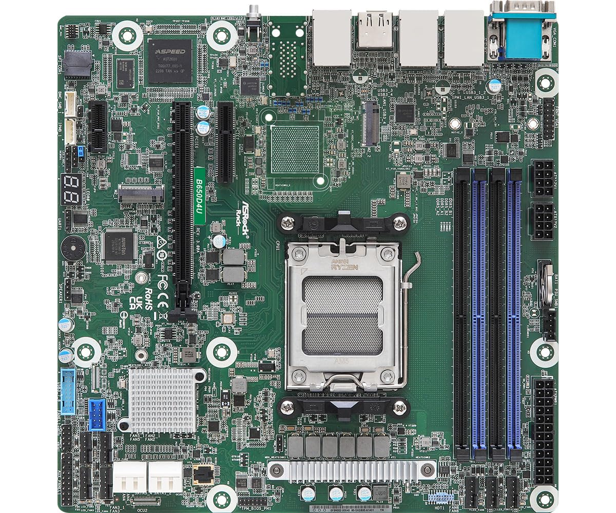ASRock B650D4U, 1xSKT AM5, AMD Ryzen 7000, B650E, 4xDIMM, SATA, 2xM.2, 2x1GbE, IPMI
