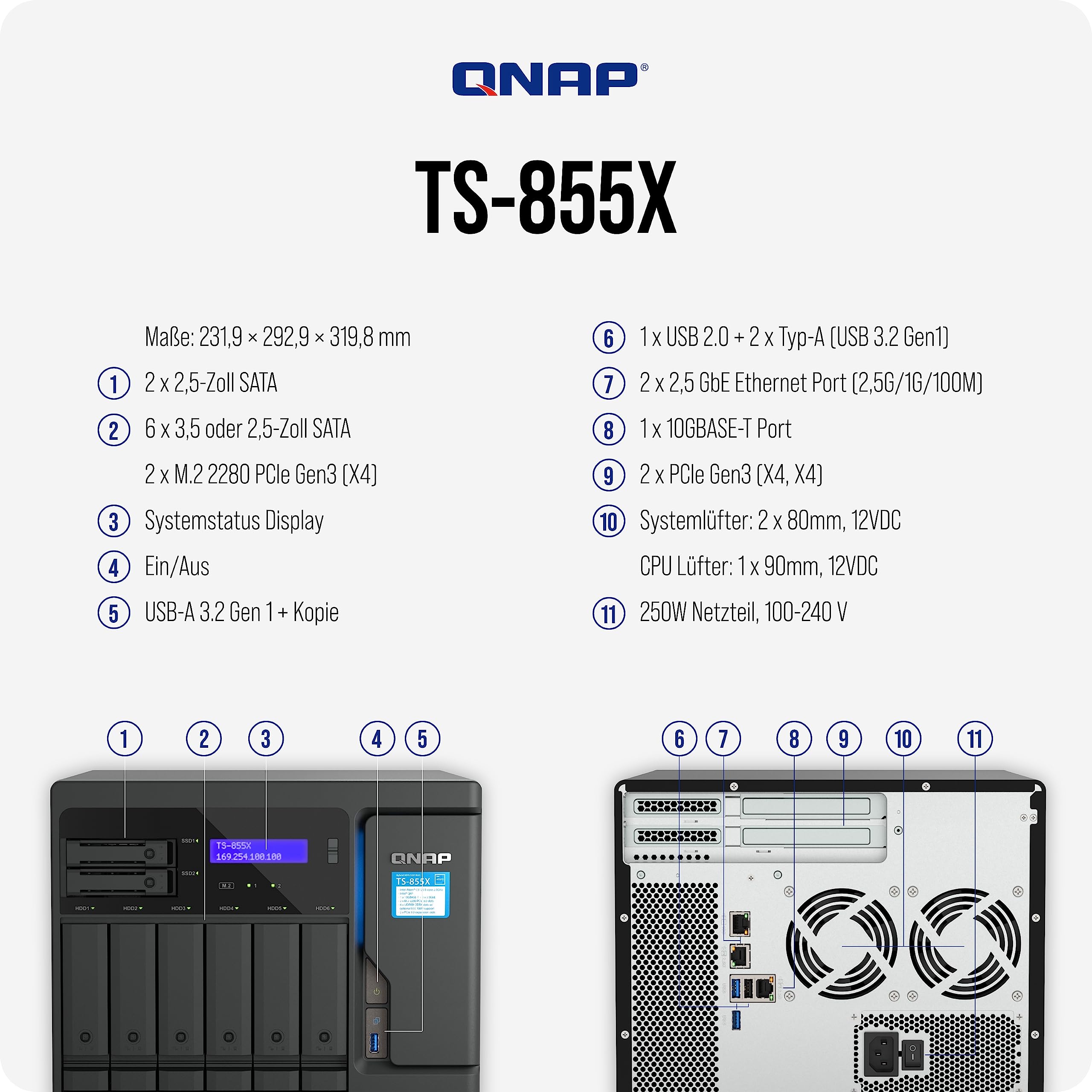 8-Bay NAS Intel Atom C5125 8GB RAM