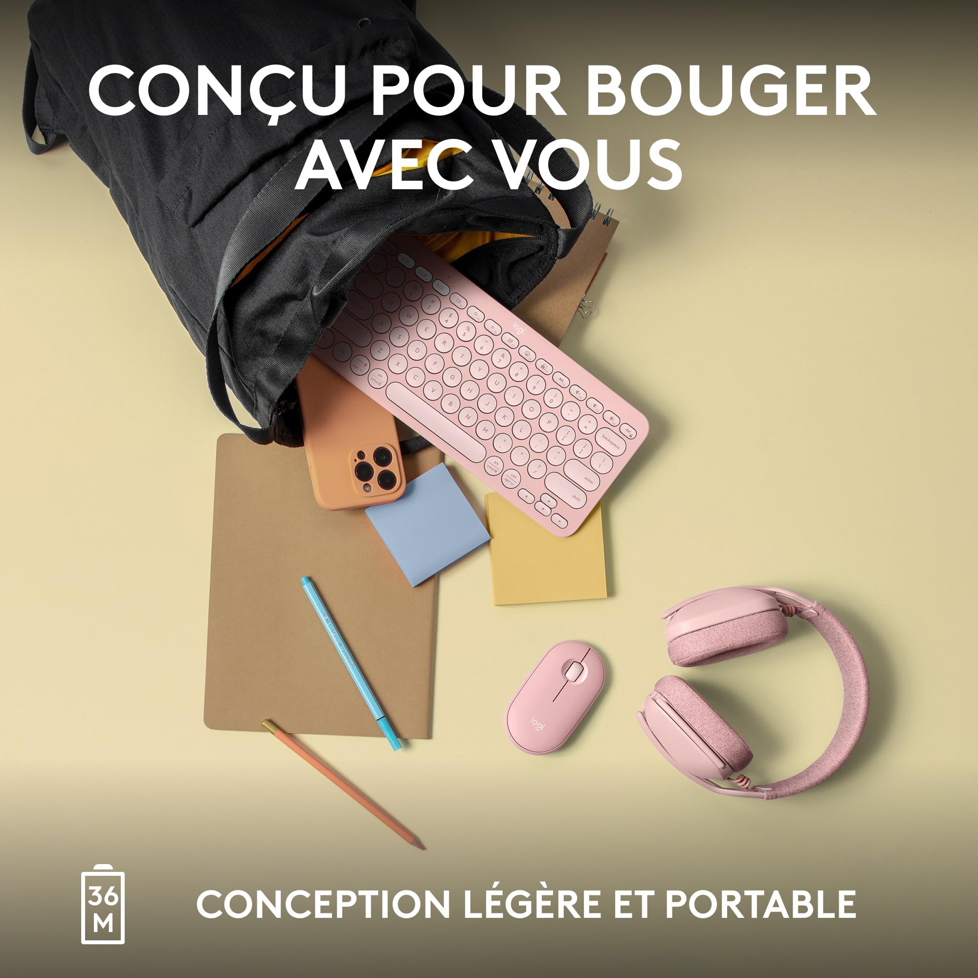 LOGITECH Pebble Keys 2 K380s - TONAL ROSE - (FRA) - BT - N/A - CENTRAL-419 - UNIVERSAL