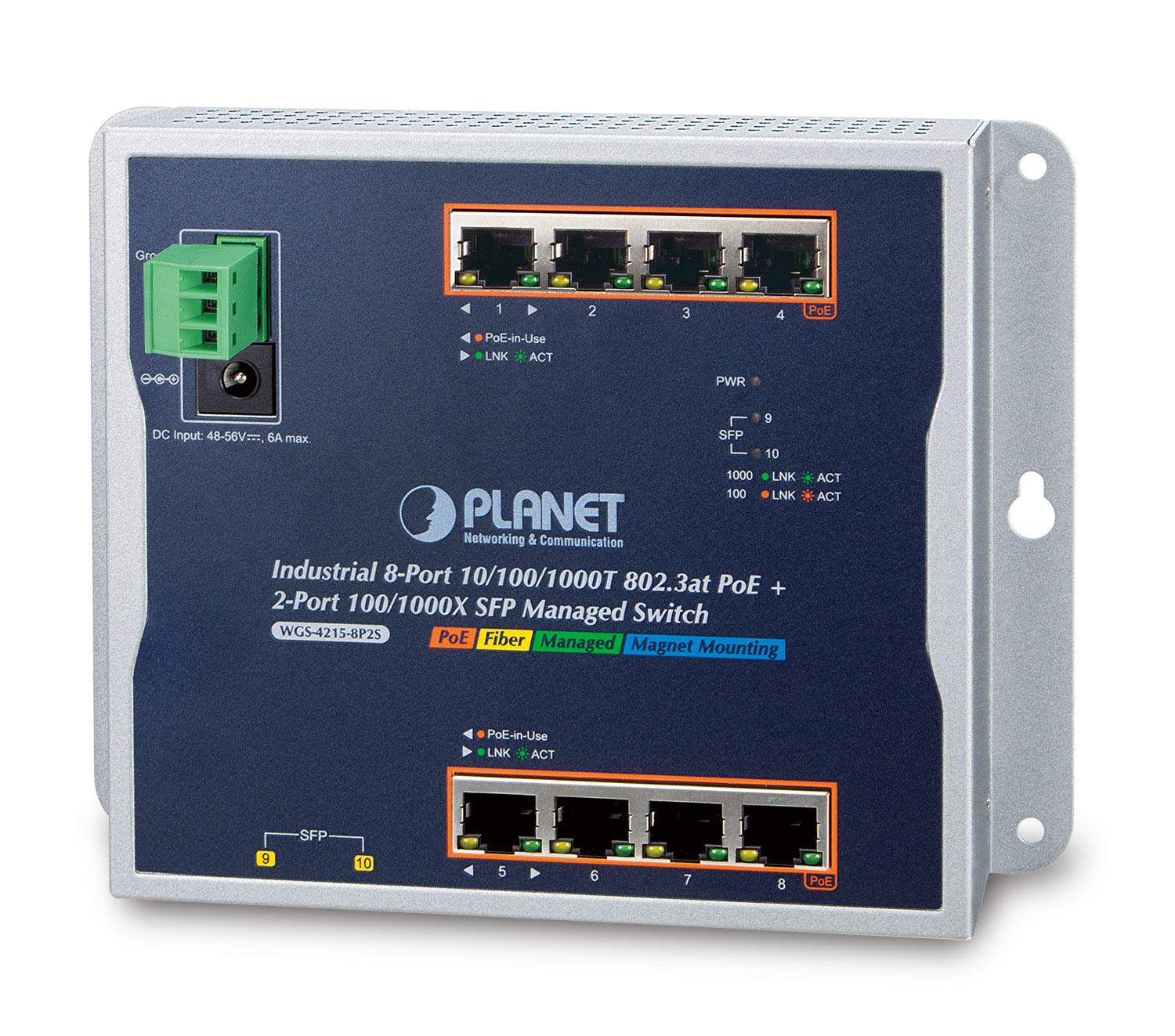 PLANET WGS-4215-8P2S commutateur réseau Géré Gigabit Ethernet (10/100/1000) Connexion Ethernet, supportant l'alimentation via ce port (PoE) Noir