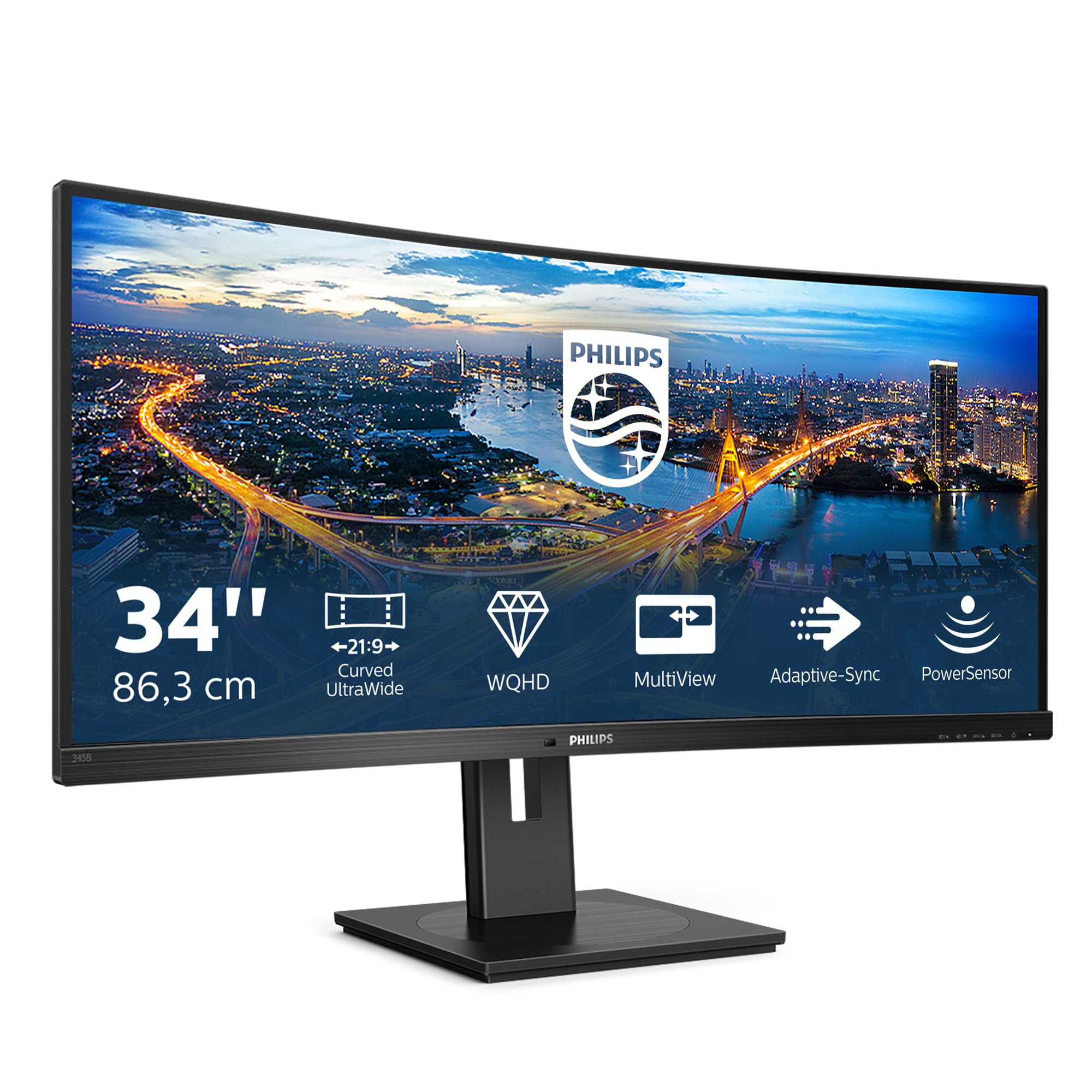 PHILIPS 345B1C - écran  incurvé - 34" - 3440 x 1440 WQHD @ 100 Hz - VA - 300 cd/m² - 3000:1 - 5 ms - 2xHDMI, DP- haut-parleurs