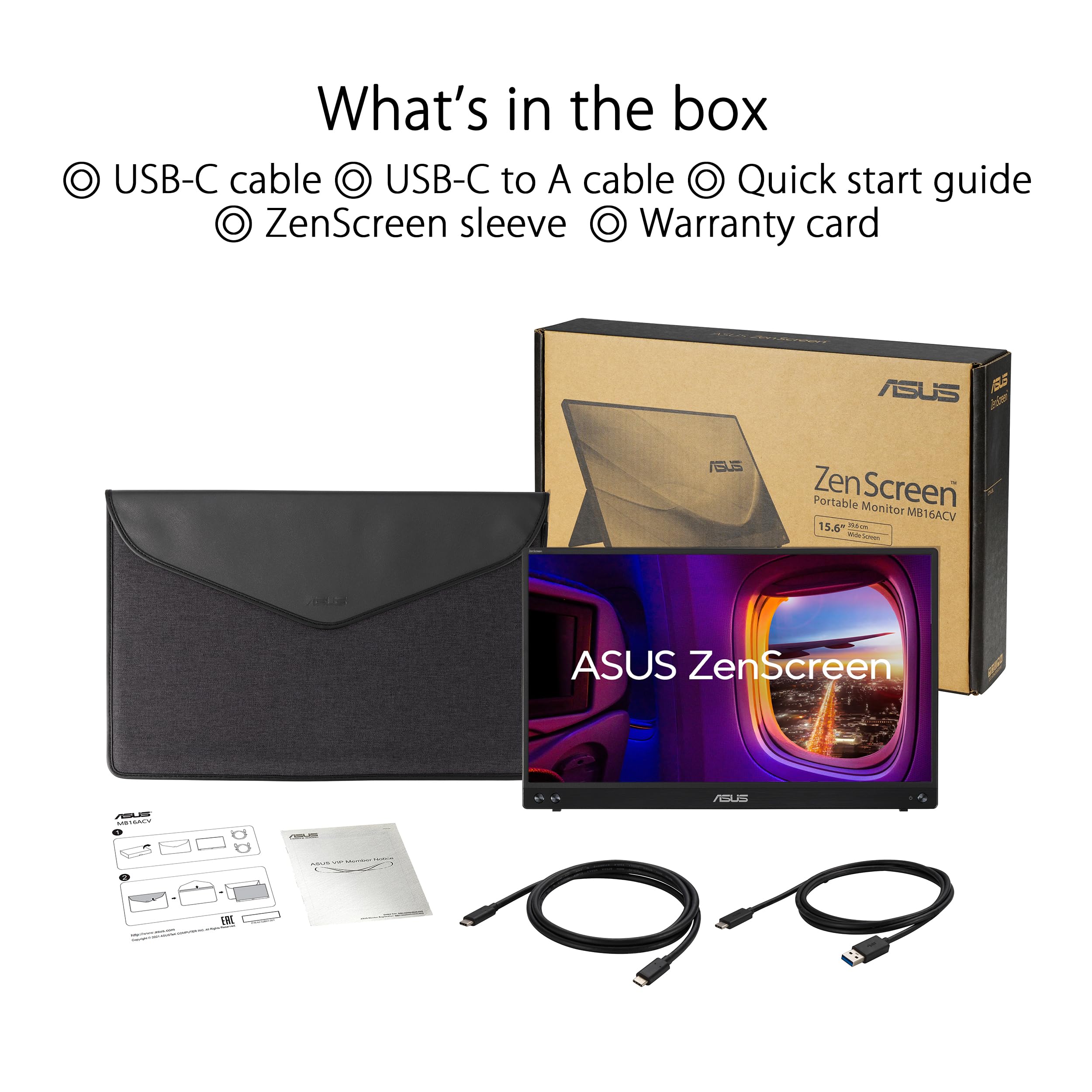 ASUS ZenScreen MB16ACV Portable USB Monitor 15.6p Full HD IPS Hybrid Signal Solution USB Type-C Flicker Free Blue Light Filter