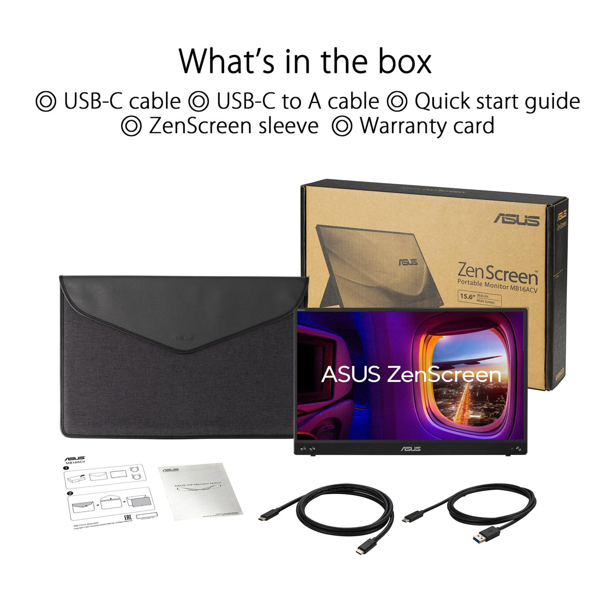ASUS ZenScreen MB16ACV Portable USB Monitor 15.6p Full HD IPS Hybrid Signal Solution USB Type-C Flicker Free Blue Light Filter